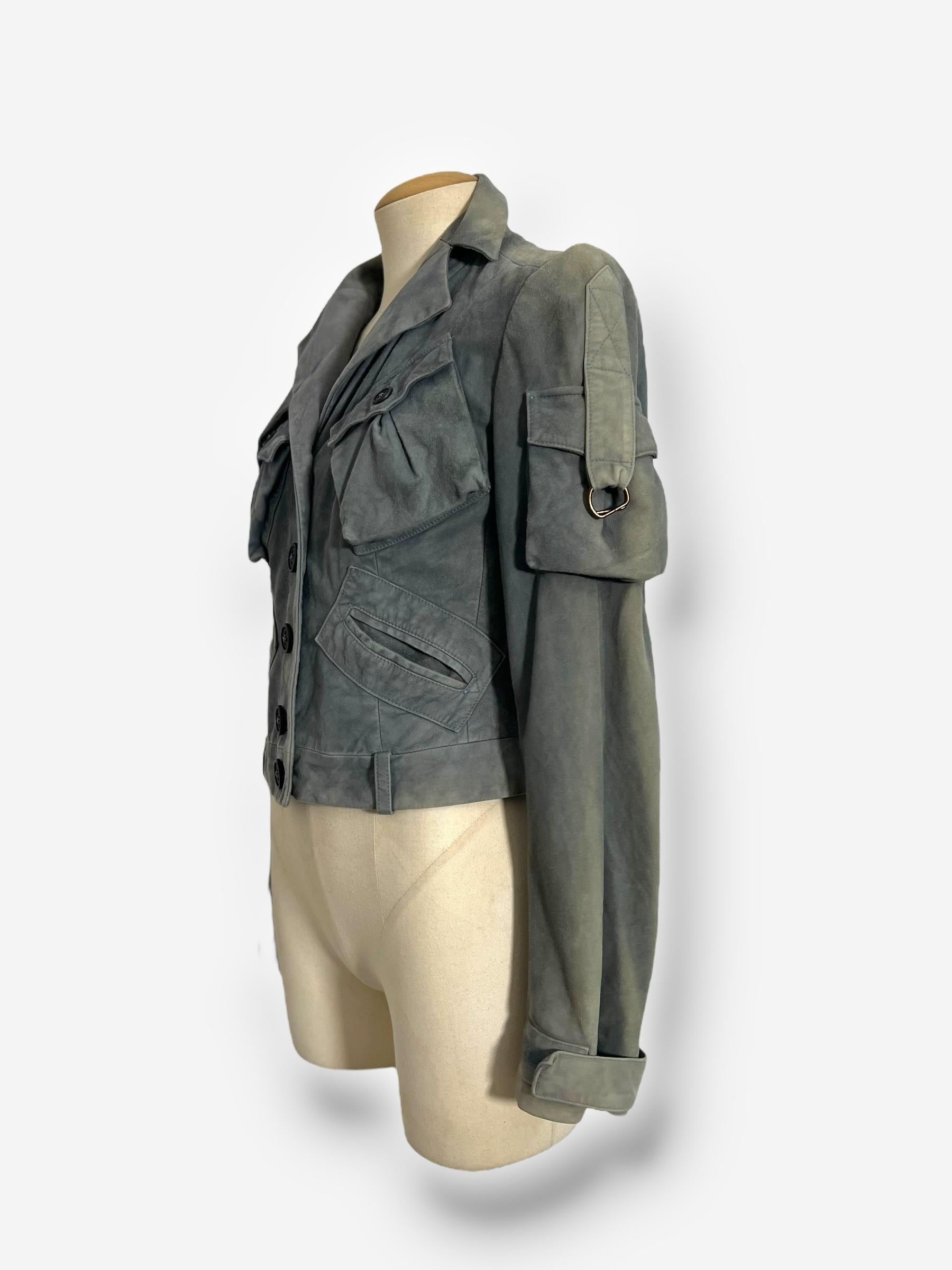 Gris John Galliano, 2003, veste et pantalon cargo en daim et cuir en vente