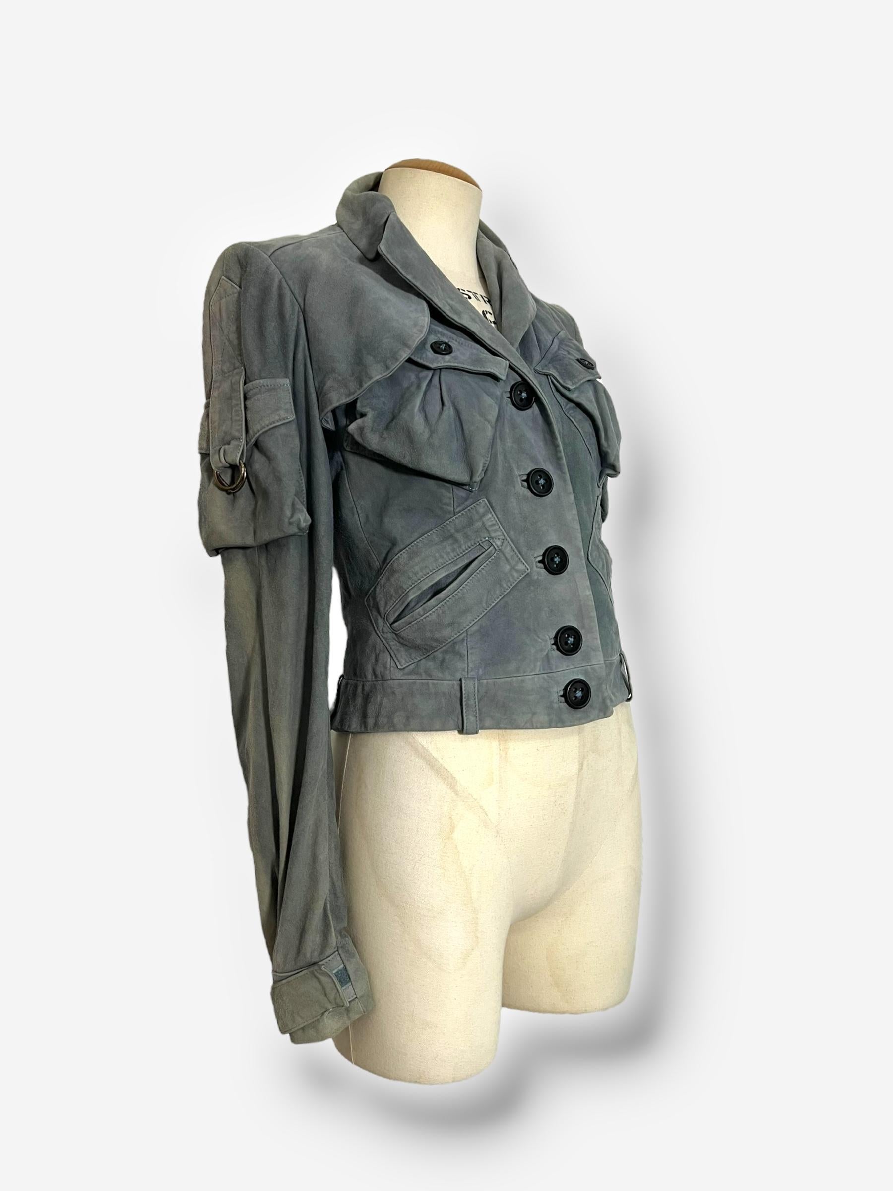 John Galliano, 2003, veste et pantalon cargo en daim et cuir en vente 1
