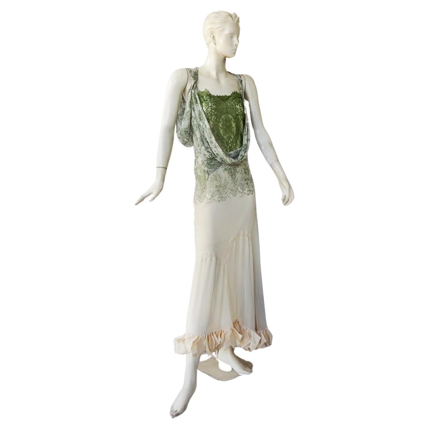 John Galliano 2005 Bias Cut Deco Inspired Runway Silk Evening Dress For Sale