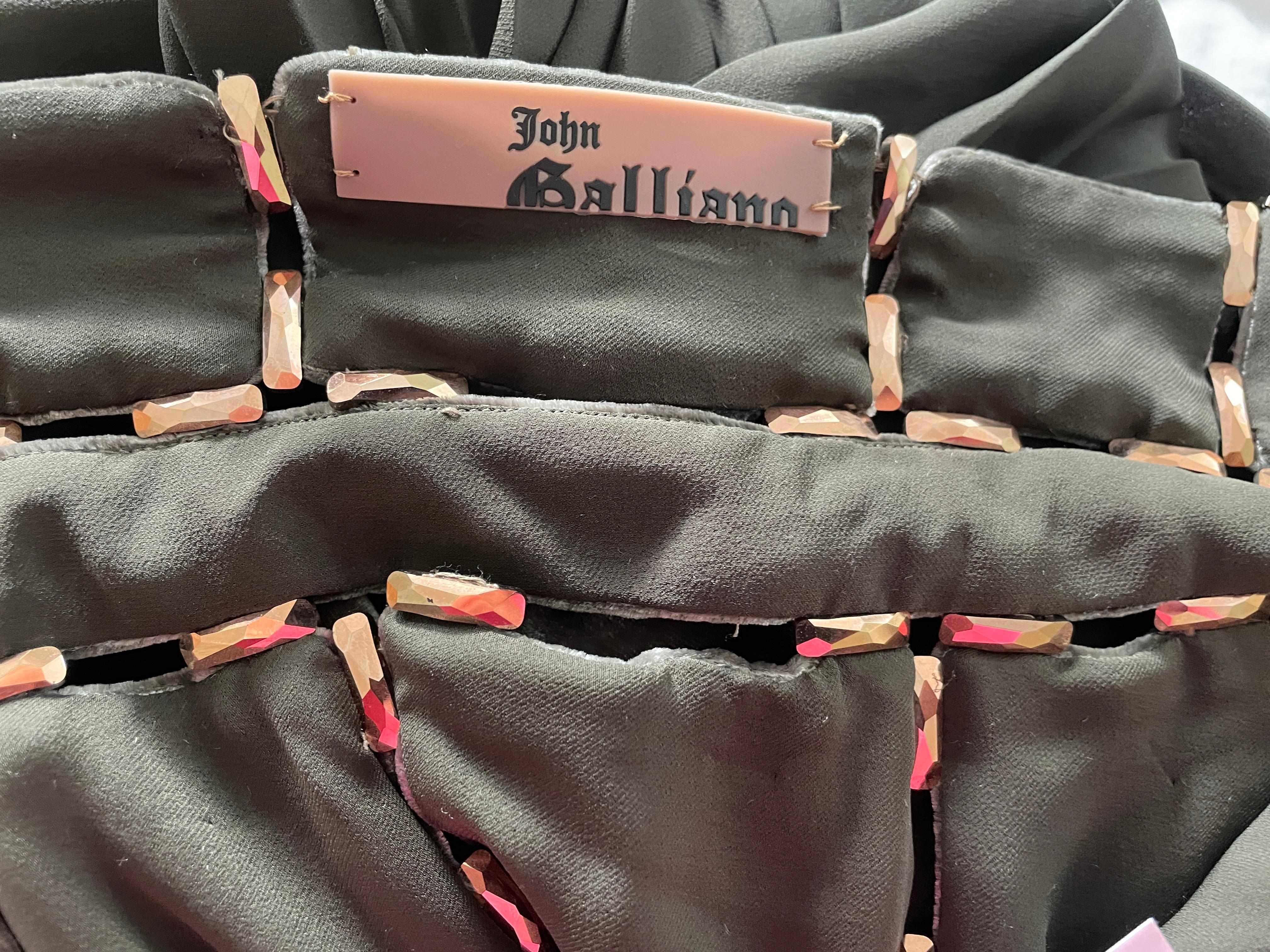John Galliano 2006 Pleated Velvet Halter Dress with Crystal Trellis Details NWT For Sale 7