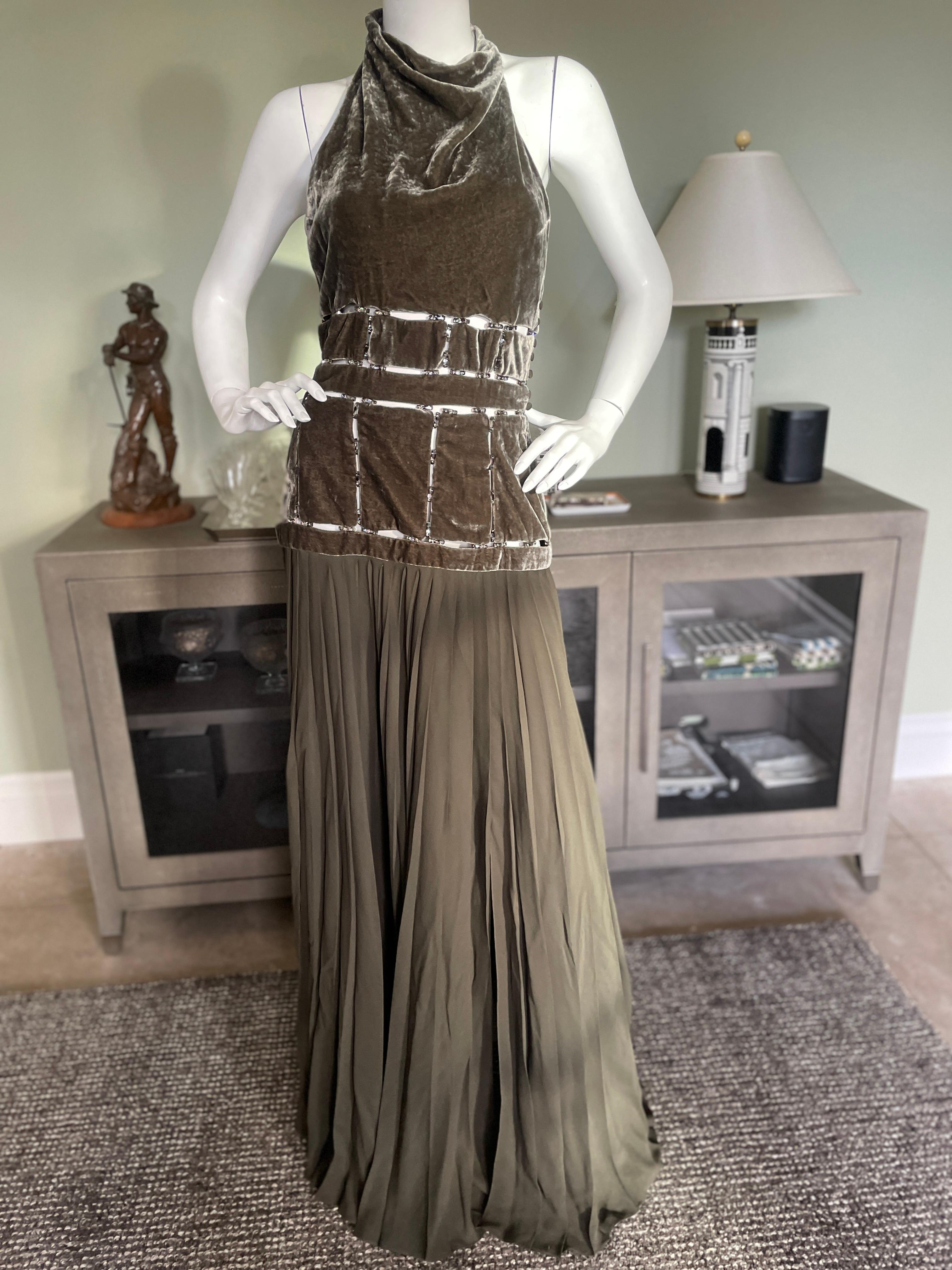 John Galliano 2006 Pleated Velvet Halter Dress with Crystal Trellis Details NWT For Sale 11