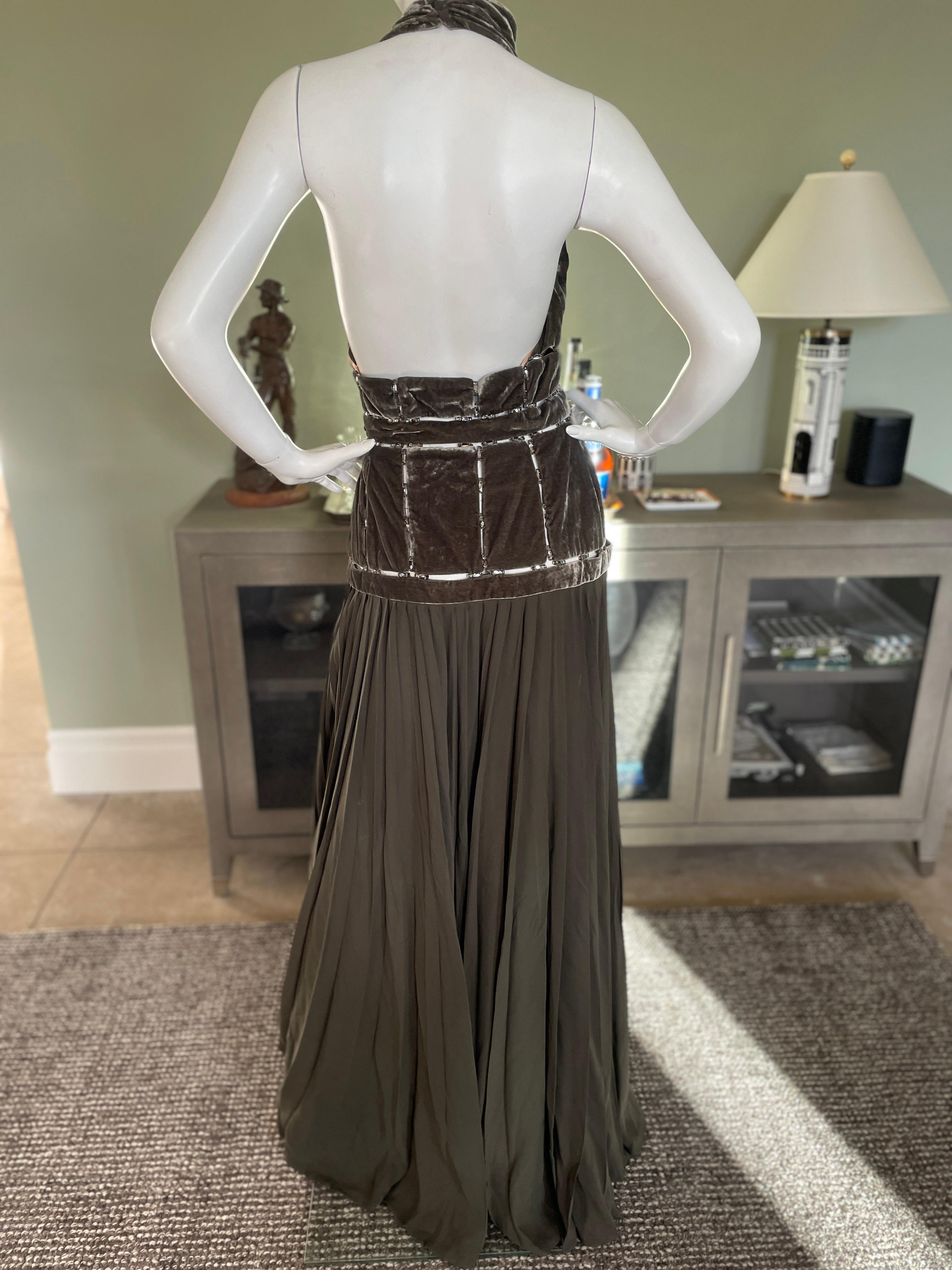 John Galliano 2006 Pleated Velvet Halter Dress with Crystal Trellis Details NWT For Sale 3