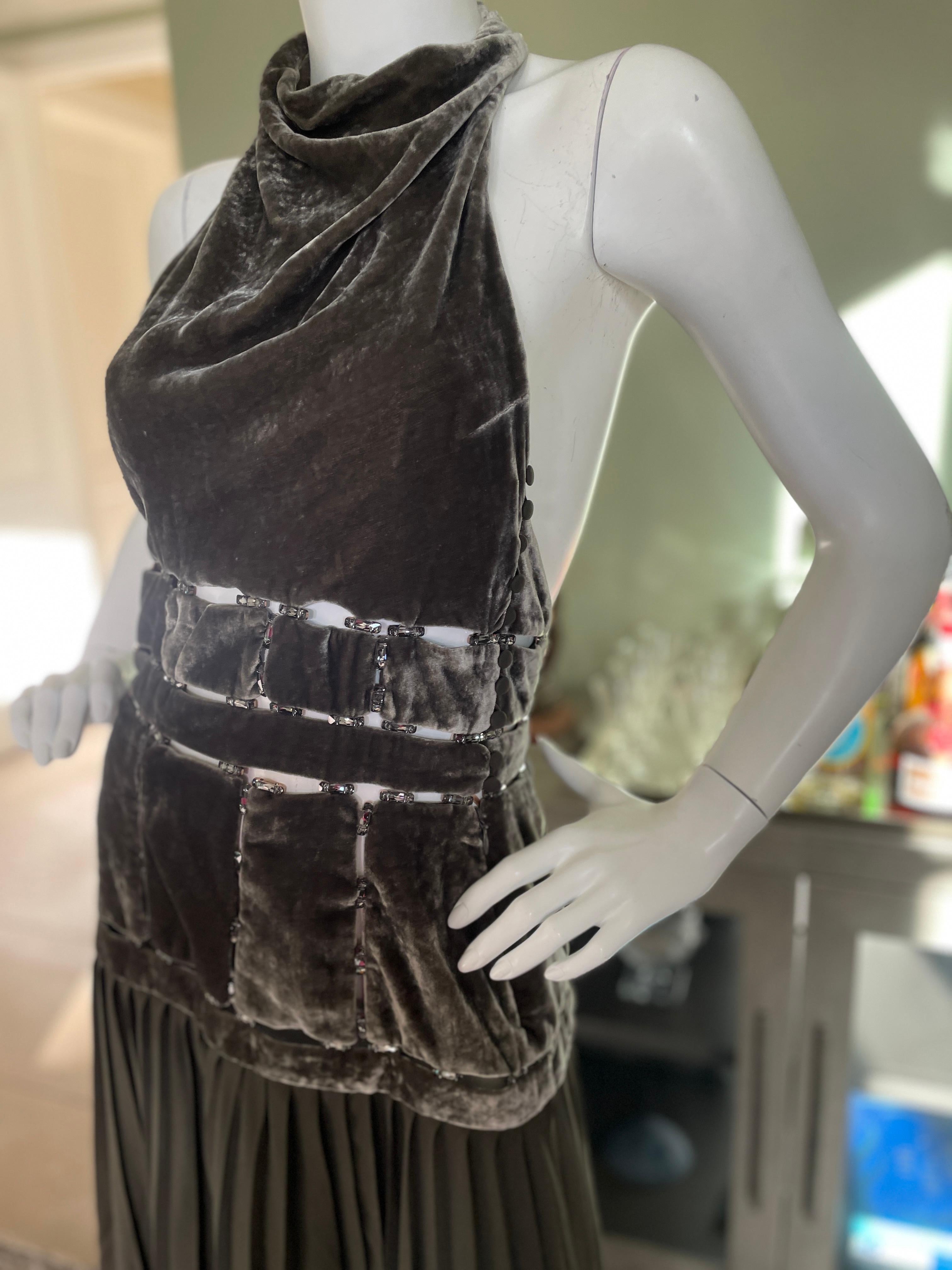 John Galliano 2006 Pleated Velvet Halter Dress with Crystal Trellis Details NWT For Sale 4