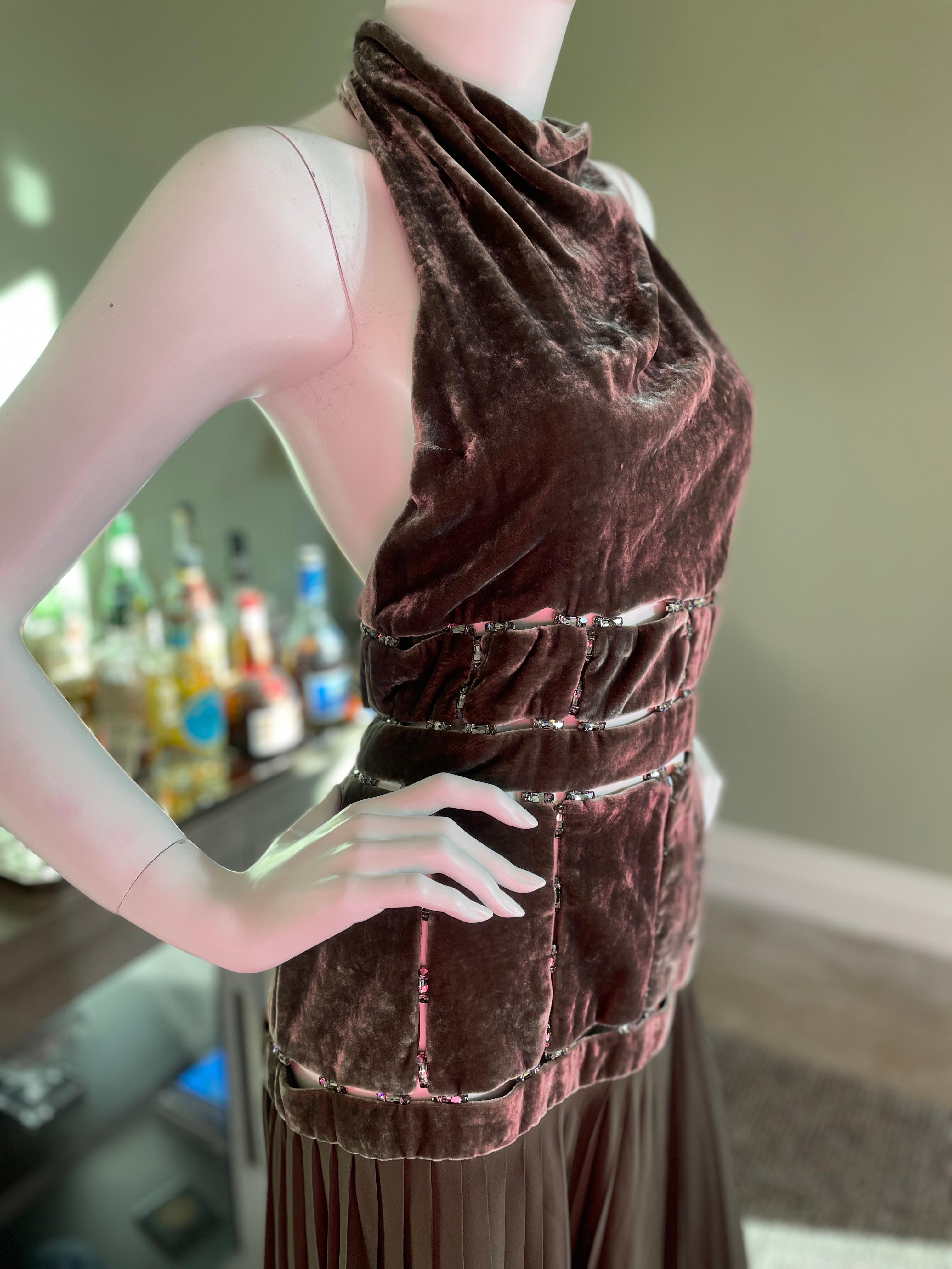 John Galliano 2006 Pleated Velvet Halter Dress with Crystal Trellis Details NWT For Sale 5
