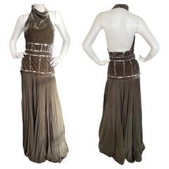 John Galliano 2006 Pleated Velvet Halter Dress with Crystal Trellis Details NWT