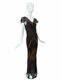JOHN GALLIANO 2006 Vintage Runway Silk Bias Cut Metal + Lace Embellished Evening