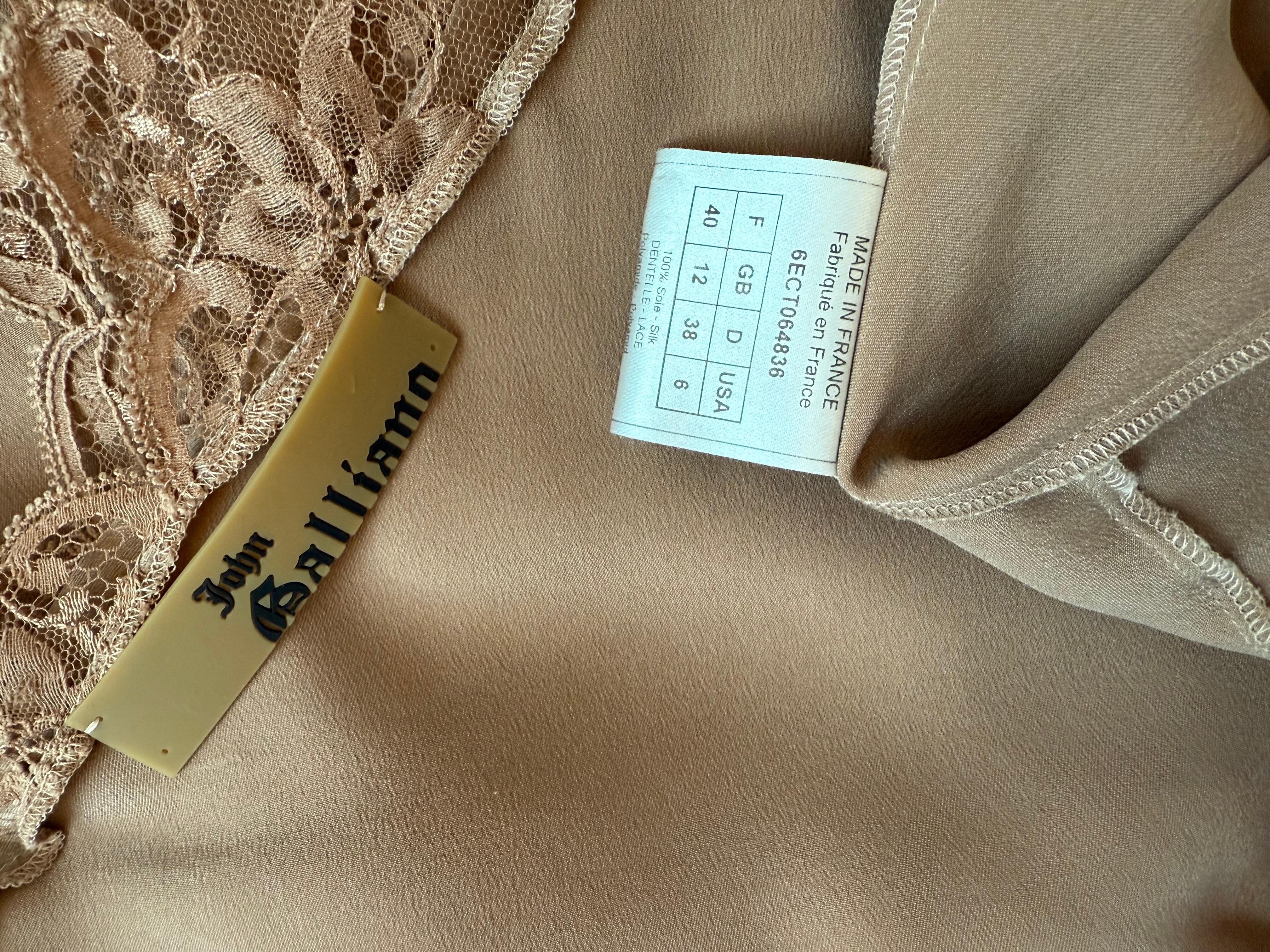 JOHN GALLIANO 2006 Vintage Silk Knee Length Slip Dress w. Lace For Sale 7