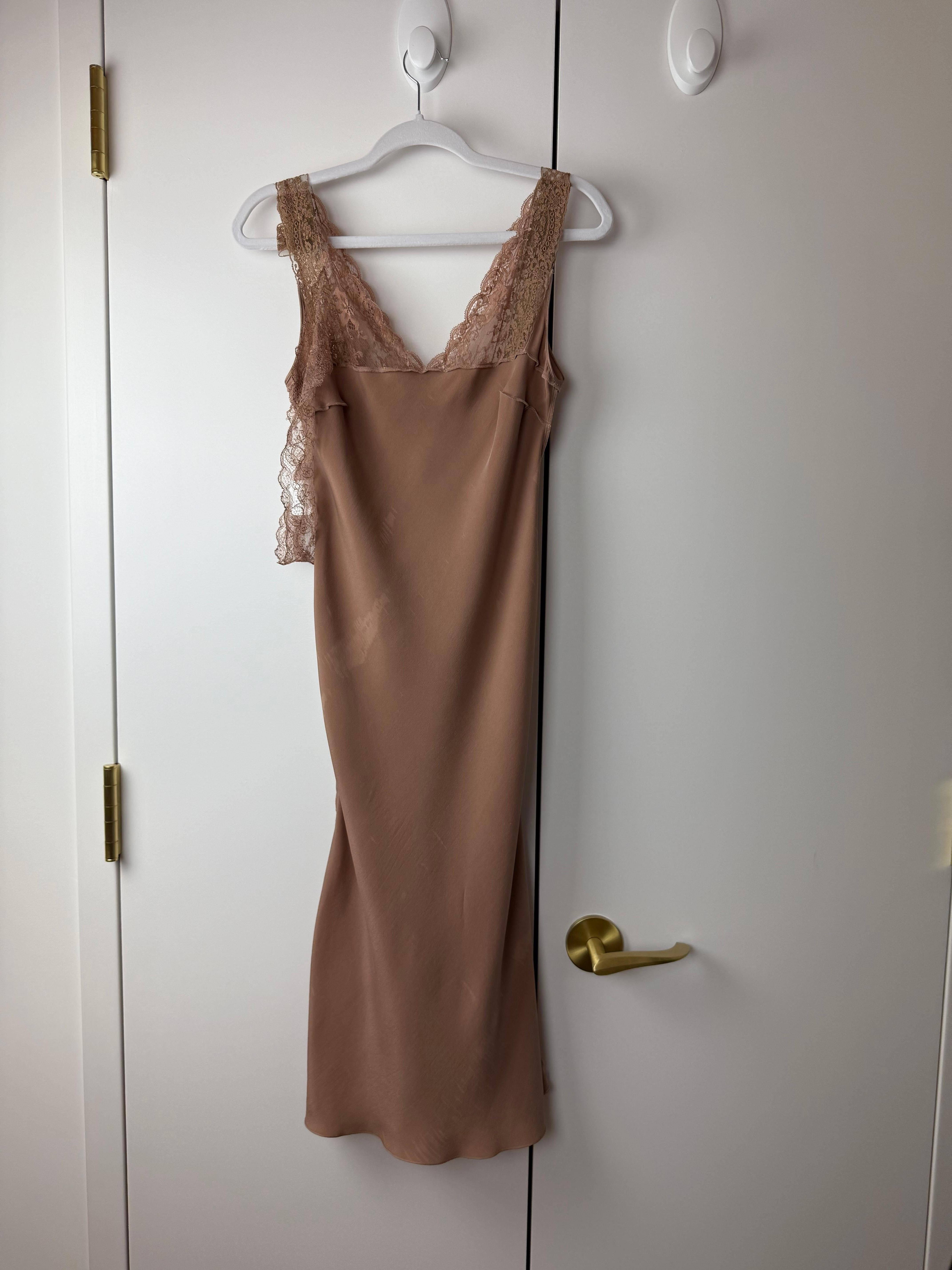 JOHN GALLIANO 2006 Vintage Silk Knee Length Slip Dress w. Lace For Sale 8