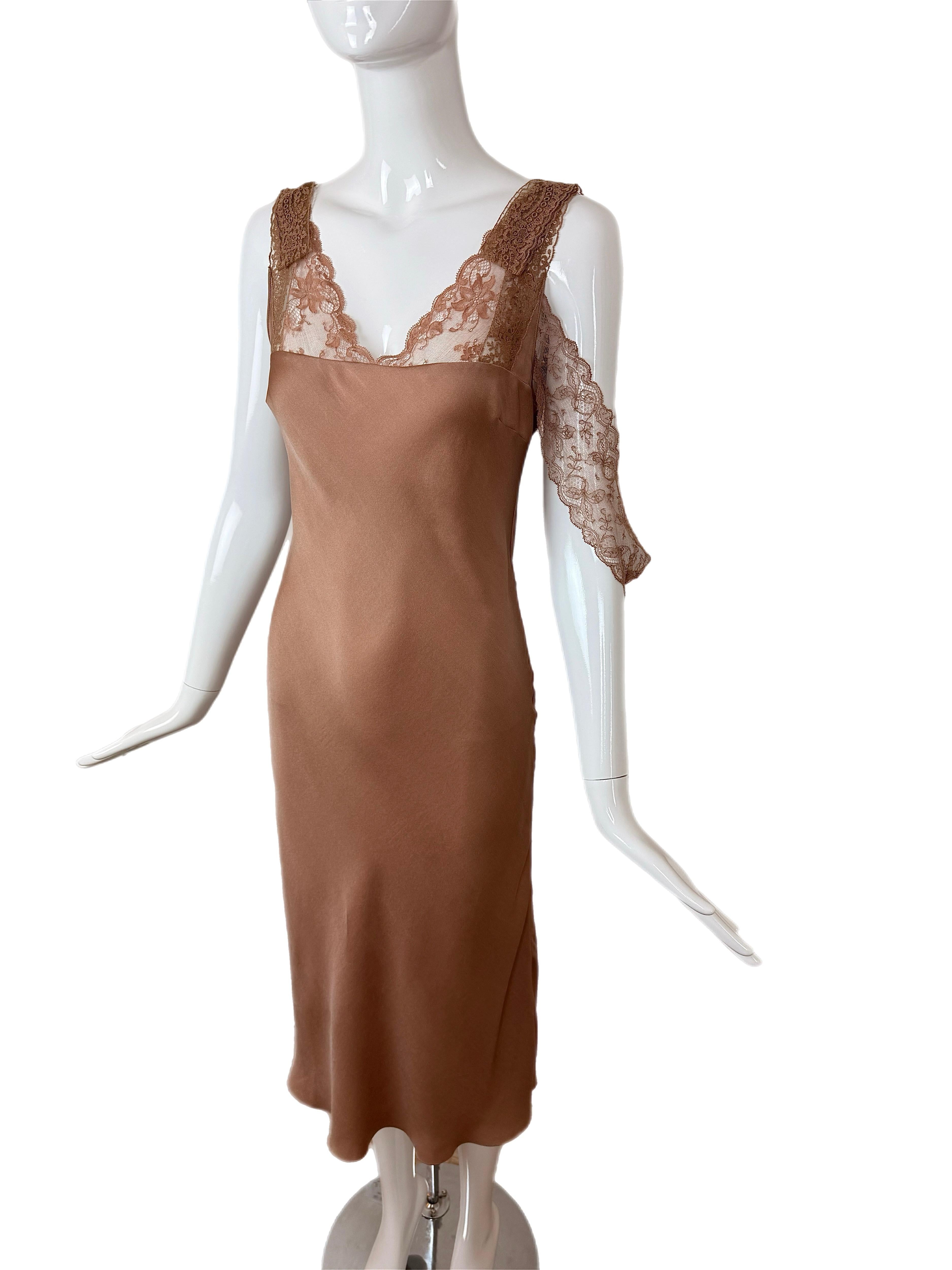 Women's JOHN GALLIANO 2006 Vintage Silk Knee Length Slip Dress w. Lace For Sale