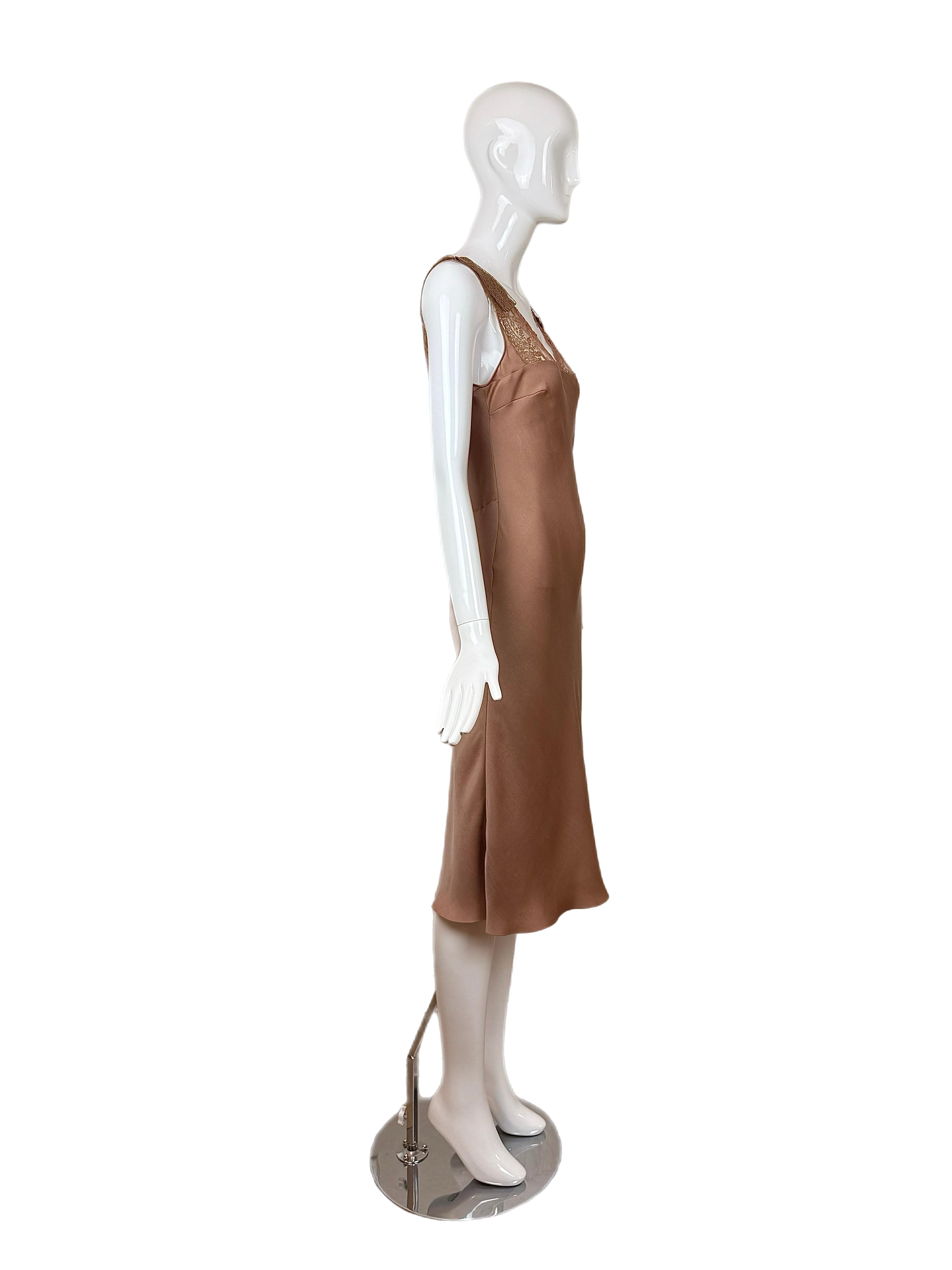 JOHN GALLIANO 2006 Vintage Silk Knee Length Slip Dress w. Lace For Sale 1