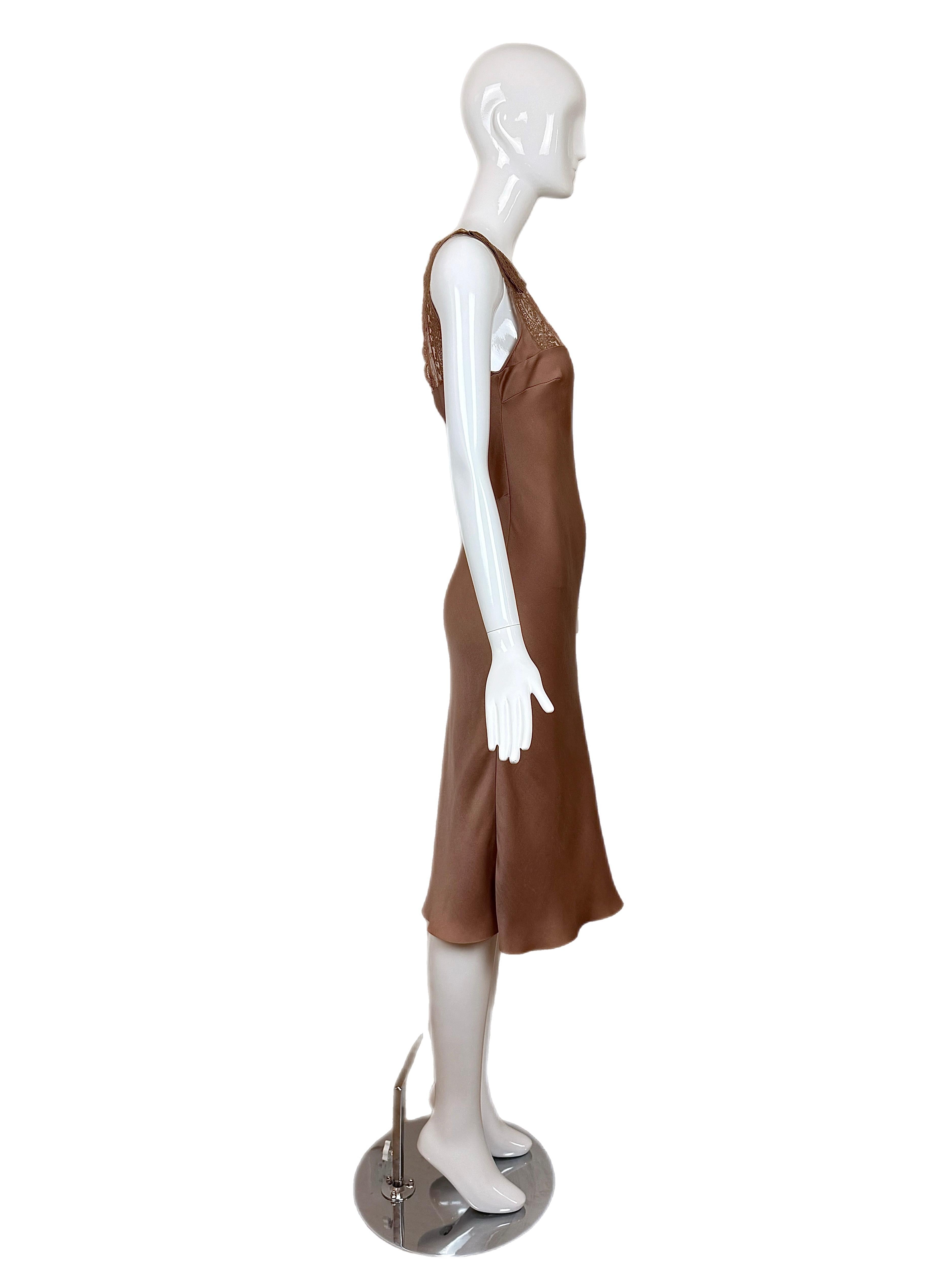 JOHN GALLIANO 2006 Vintage Silk Knee Length Slip Dress w. Lace For Sale 2