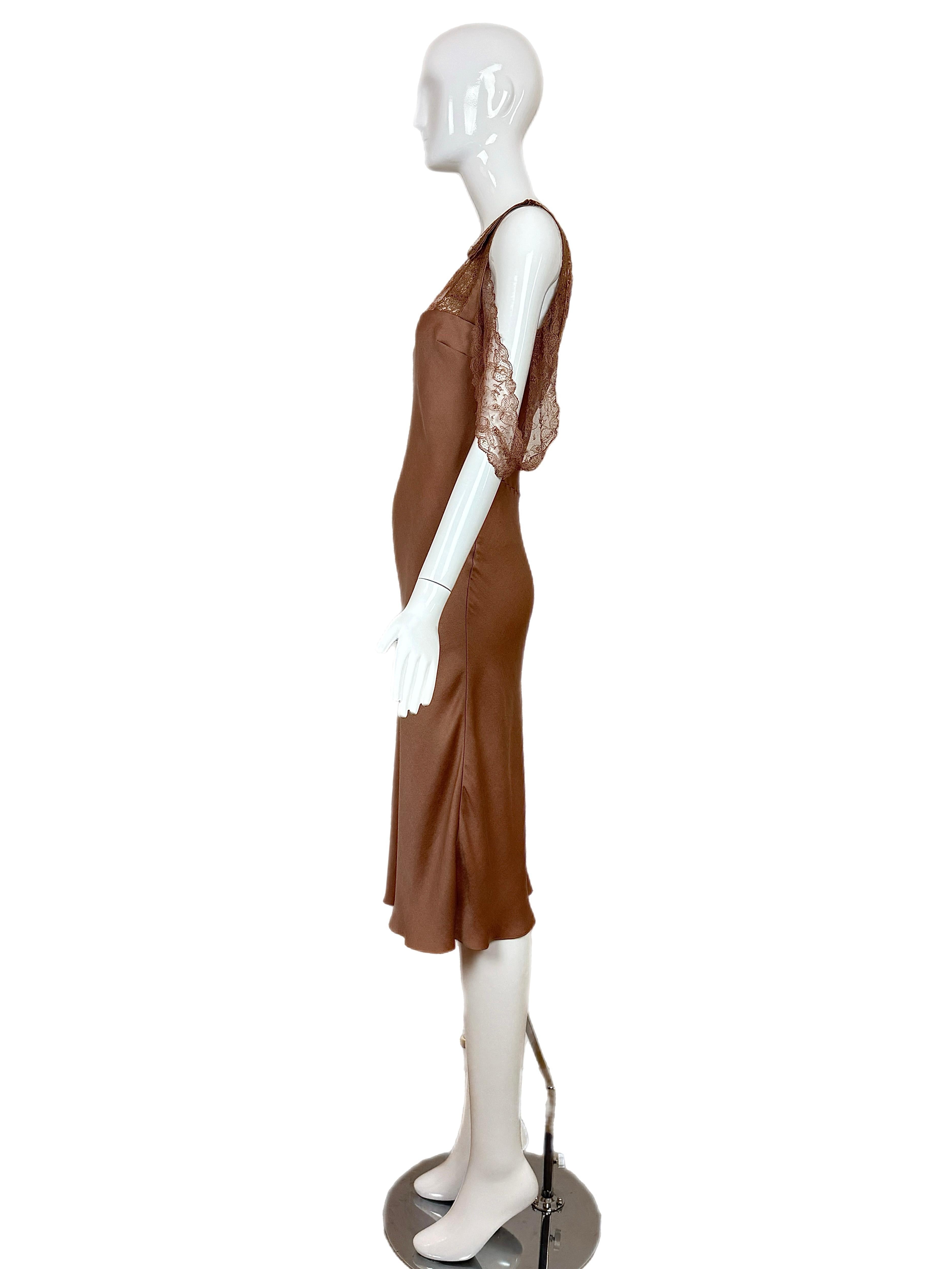 JOHN GALLIANO 2006 Vintage Silk Knee Length Slip Dress w. Lace For Sale 3