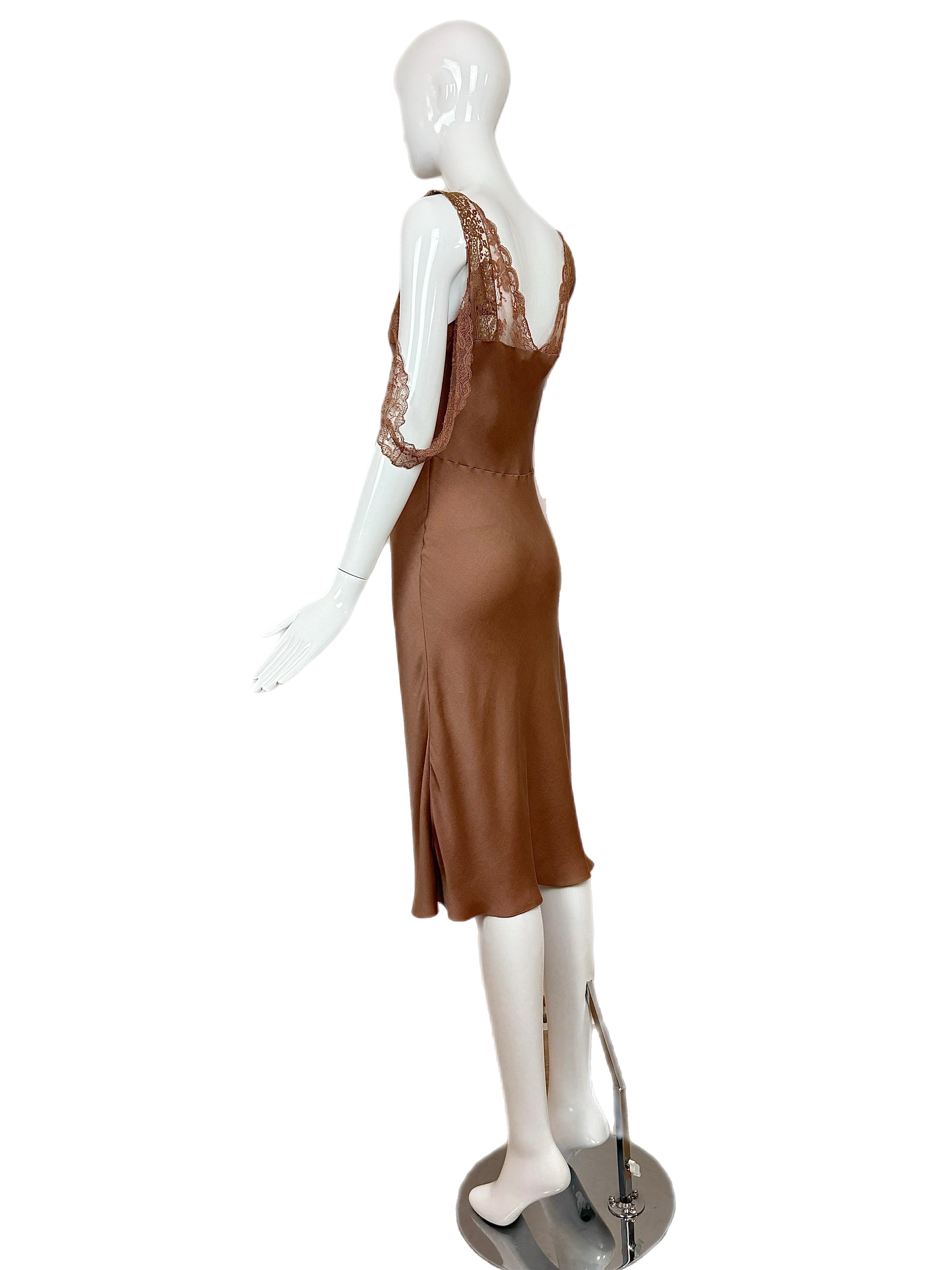 JOHN GALLIANO 2006 Vintage Silk Knee Length Slip Dress w. Lace For Sale 4
