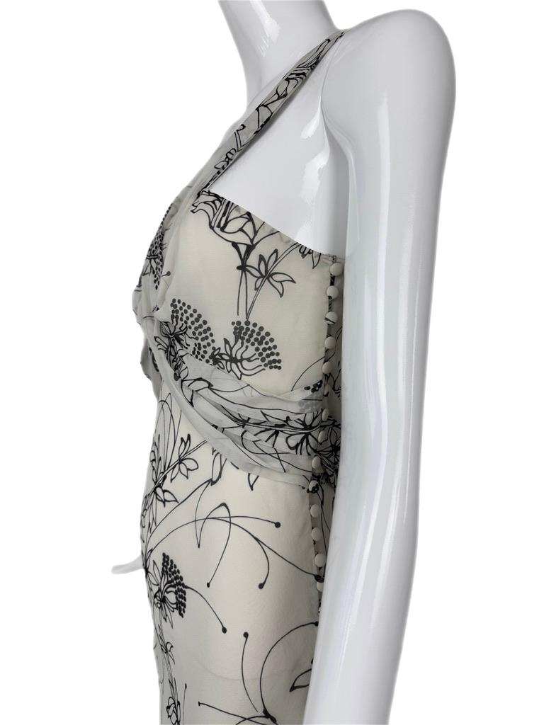 JOHN GALLIANO 2008 Vestido largo hasta la rodilla de seda floral vintage Gris en venta