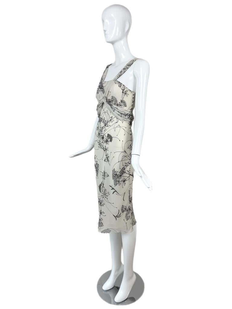 JOHN GALLIANO 2008 Vestido largo hasta la rodilla de seda floral vintage en Excelente estado para la venta en Leonardo, NJ