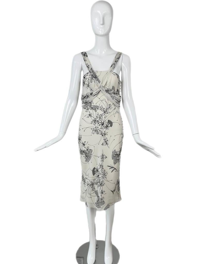 JOHN GALLIANO 2008 Vestido largo hasta la rodilla de seda floral vintage en venta 3