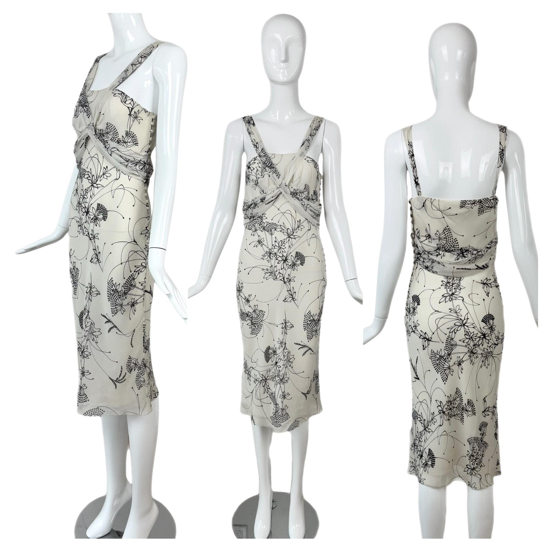 JOHN GALLIANO 2008 Vestido largo hasta la rodilla de seda floral vintage en venta