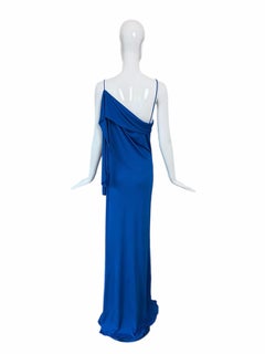 JOHN GALLIANO 2009 Vintage Royal Blue Gown Maxi Dress w. Attached Sash