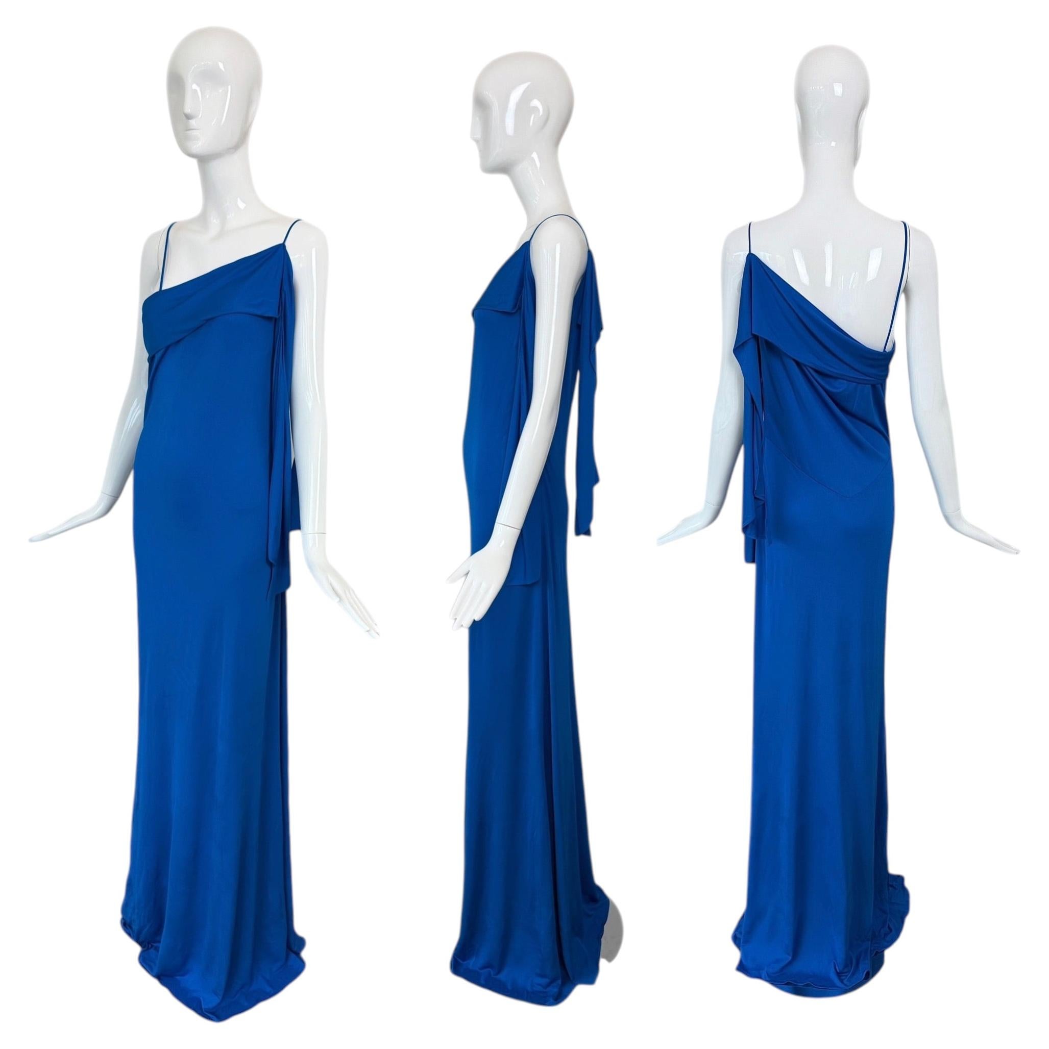 Robe longue de soirée bleu roi John Galliano, collection 2009, avec Châssis rapporté