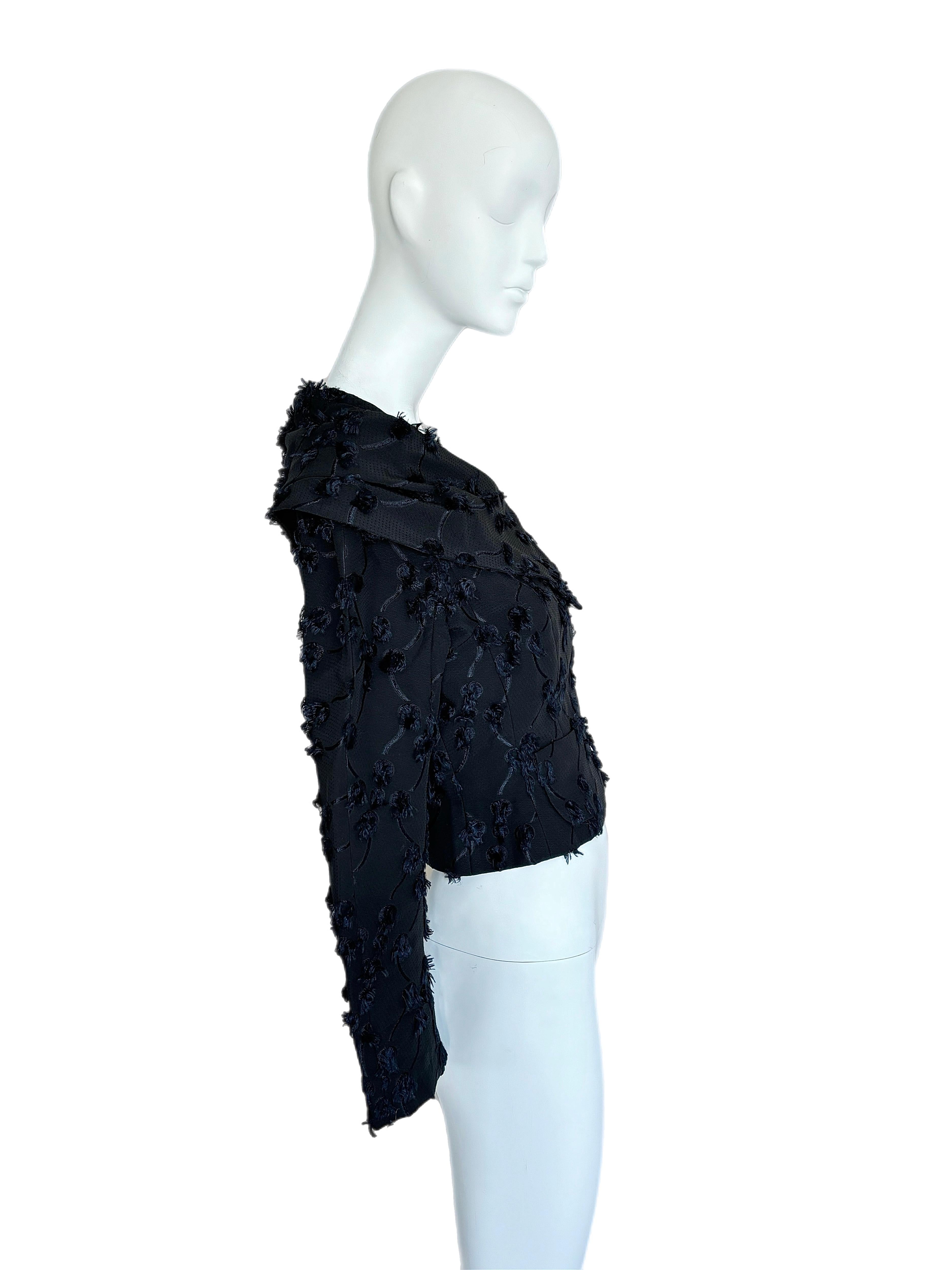 Black JOHN GALLIANO 2009 Wool & Silk Textured Blazer Jacket Cowrie Shell Buttons