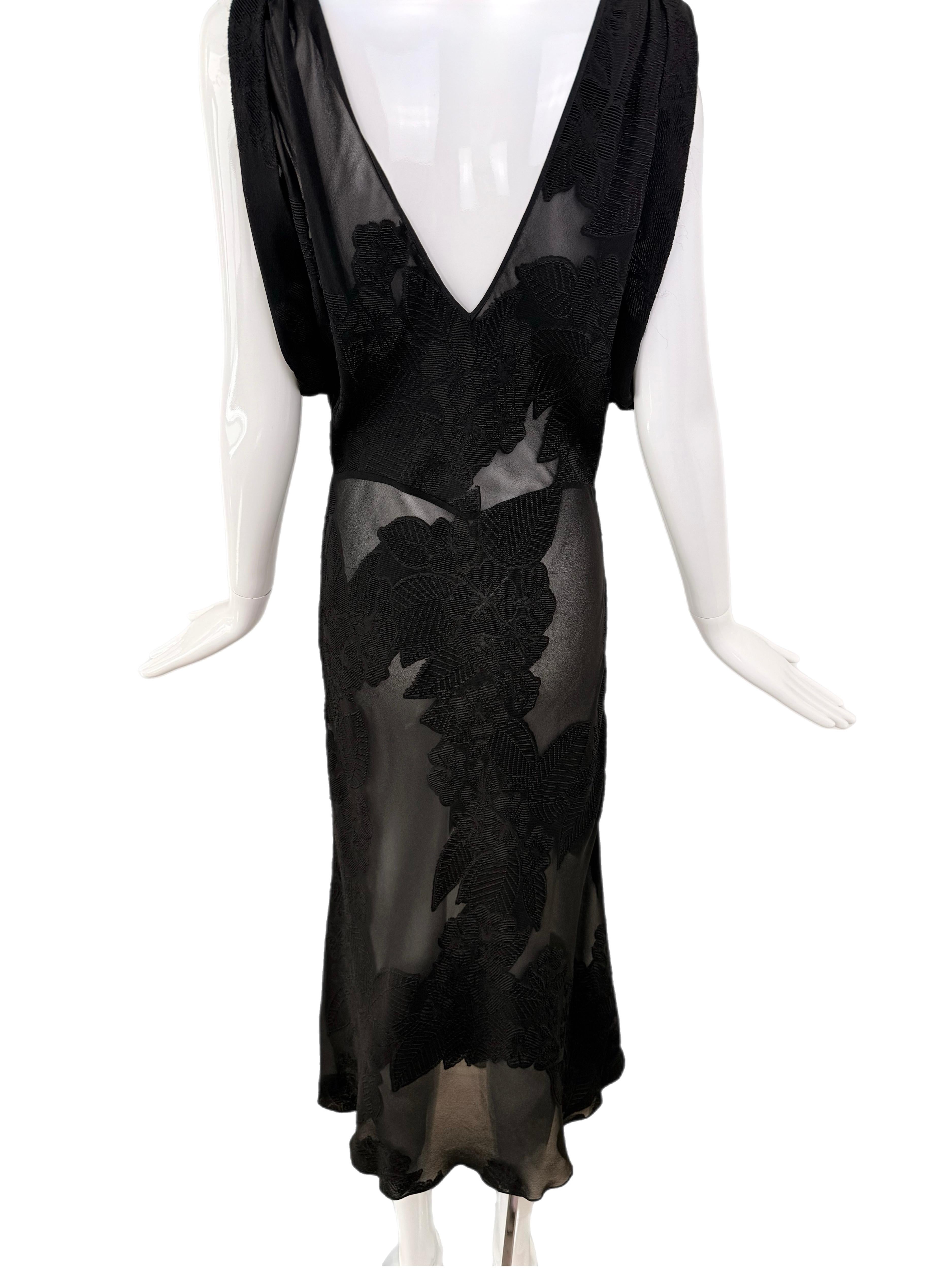 JOHN GALLIANO 2017 Runway Black Semi Sheer Silk Floral Midi Dress For Sale 2