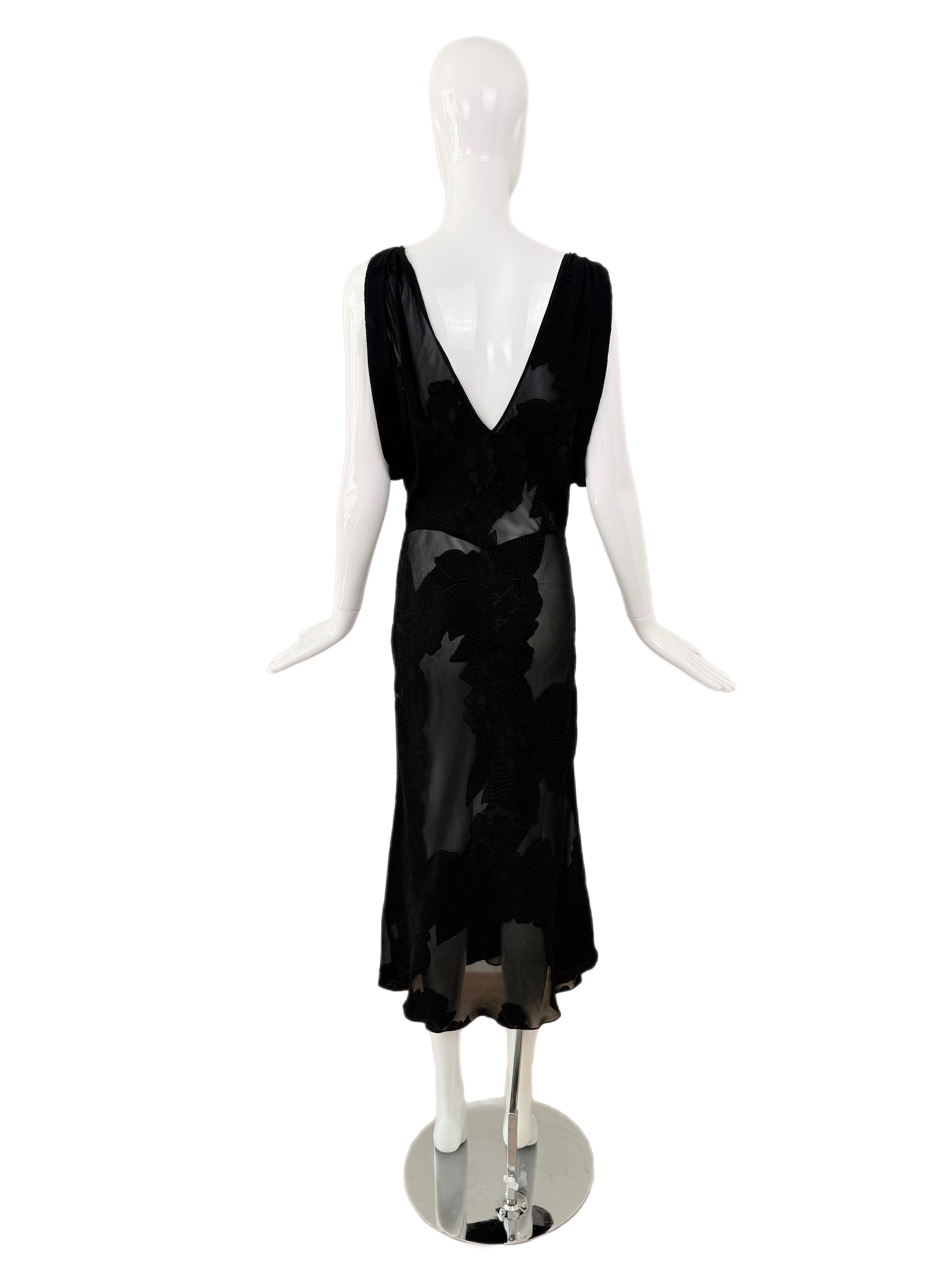 JOHN GALLIANO 2017 Runway Black Semi Sheer Silk Floral Midi Dress For Sale 3