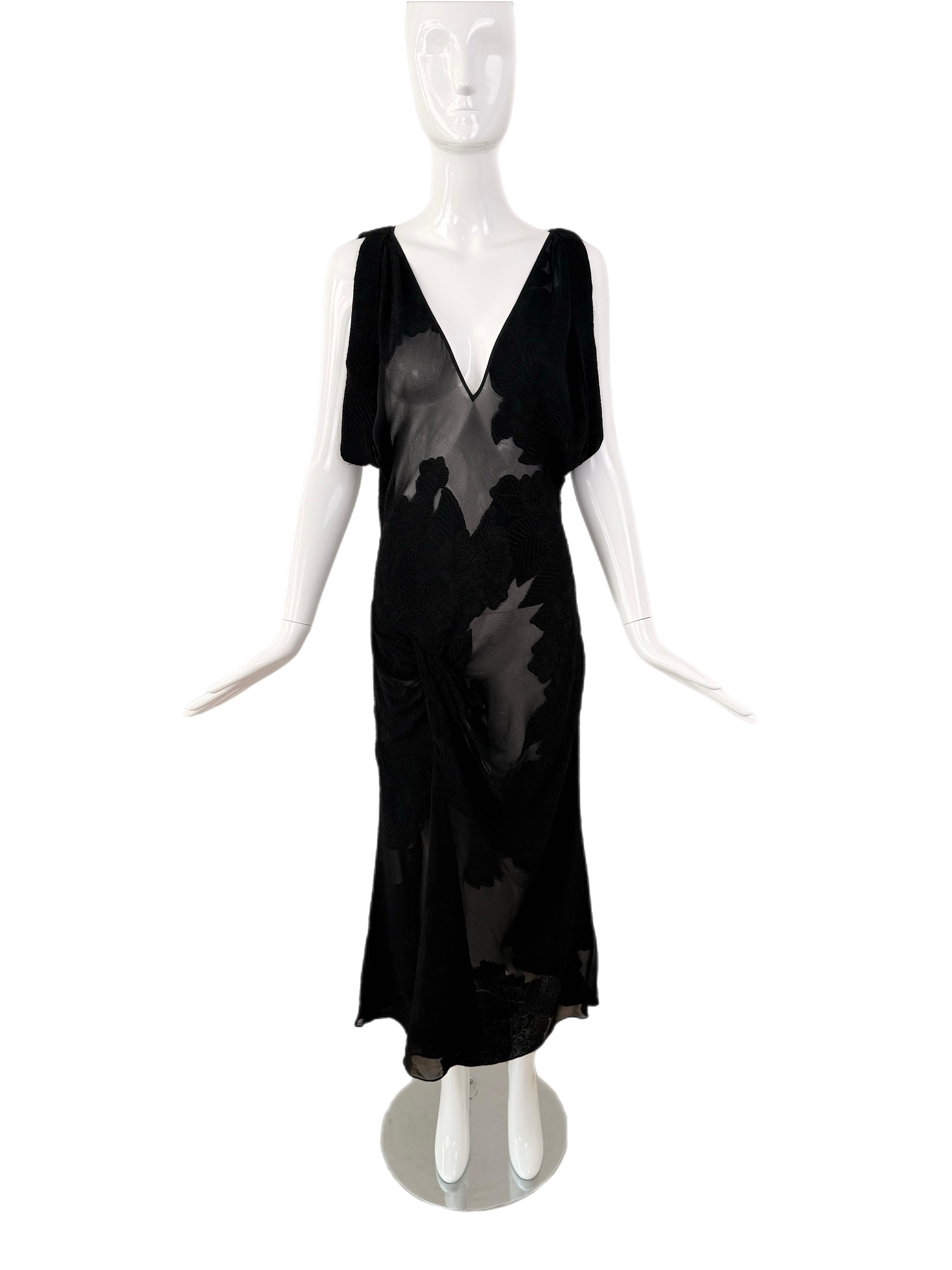 JOHN GALLIANO 2017 Runway Black Semi Sheer Silk Floral Midi Dress For Sale 5