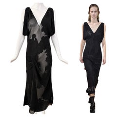 JOHN GALLIANO 2017 Runway Schwarzes halbdurchsichtiges Midikleid aus Seide mit Blumenmuster