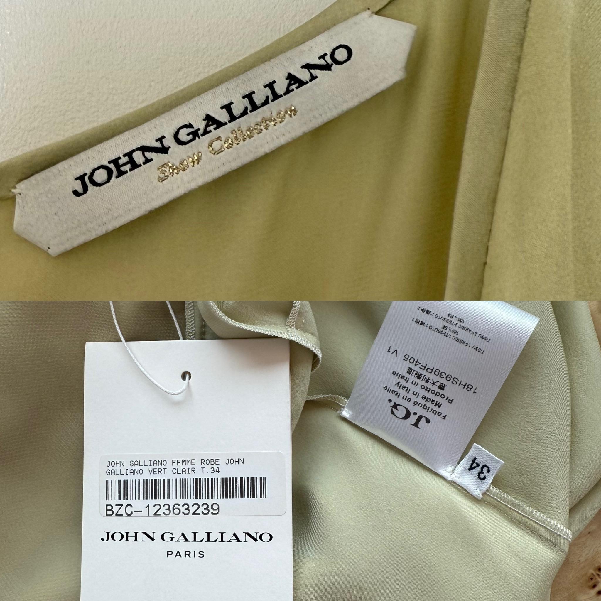 Gray JOHN GALLIANO 2018 Show Collection Silk Green Pleated Drape Dress For Sale