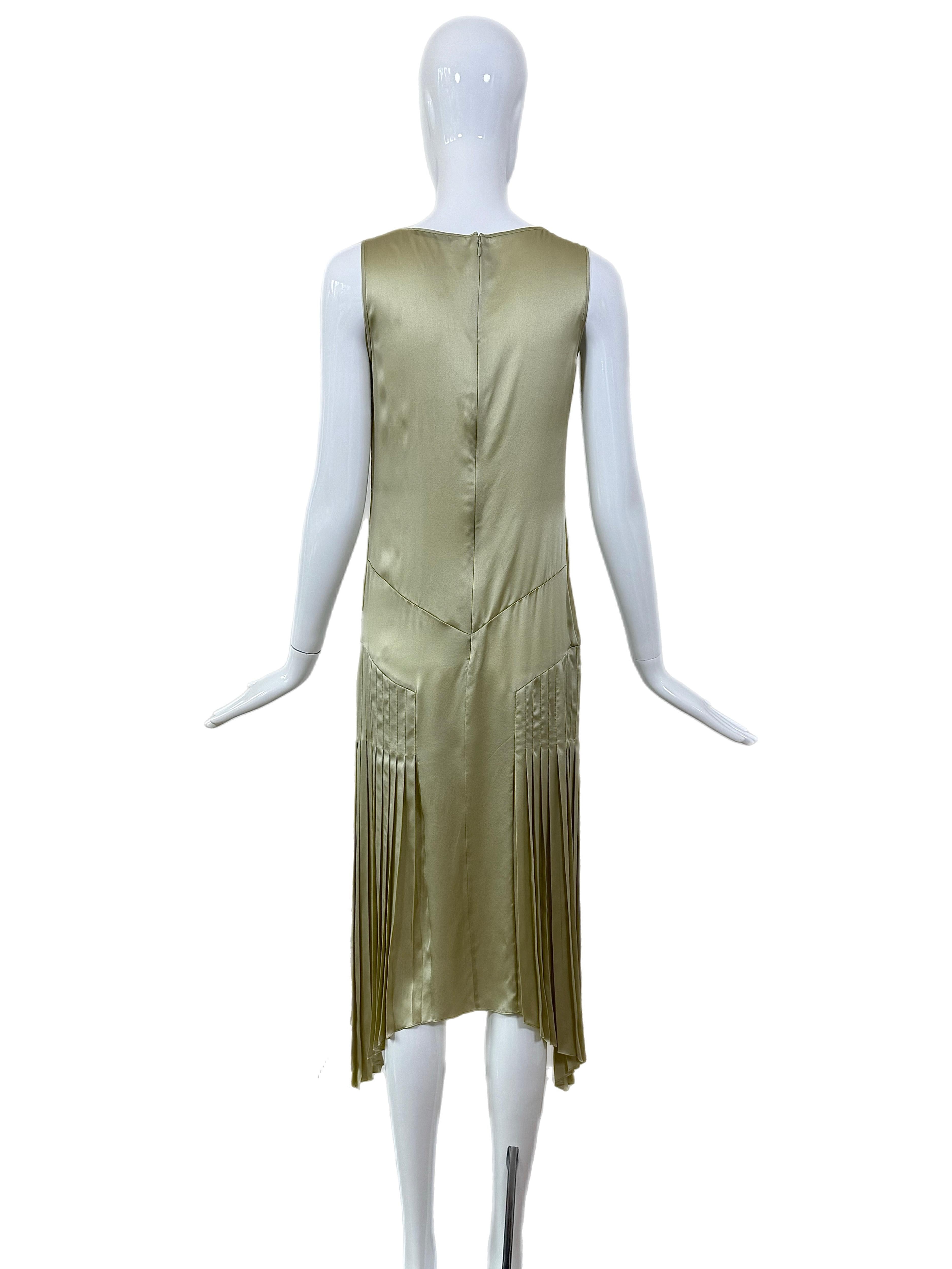 JOHN GALLIANO 2018 Show Collection Silk Green Pleated Drape Dress For Sale 1