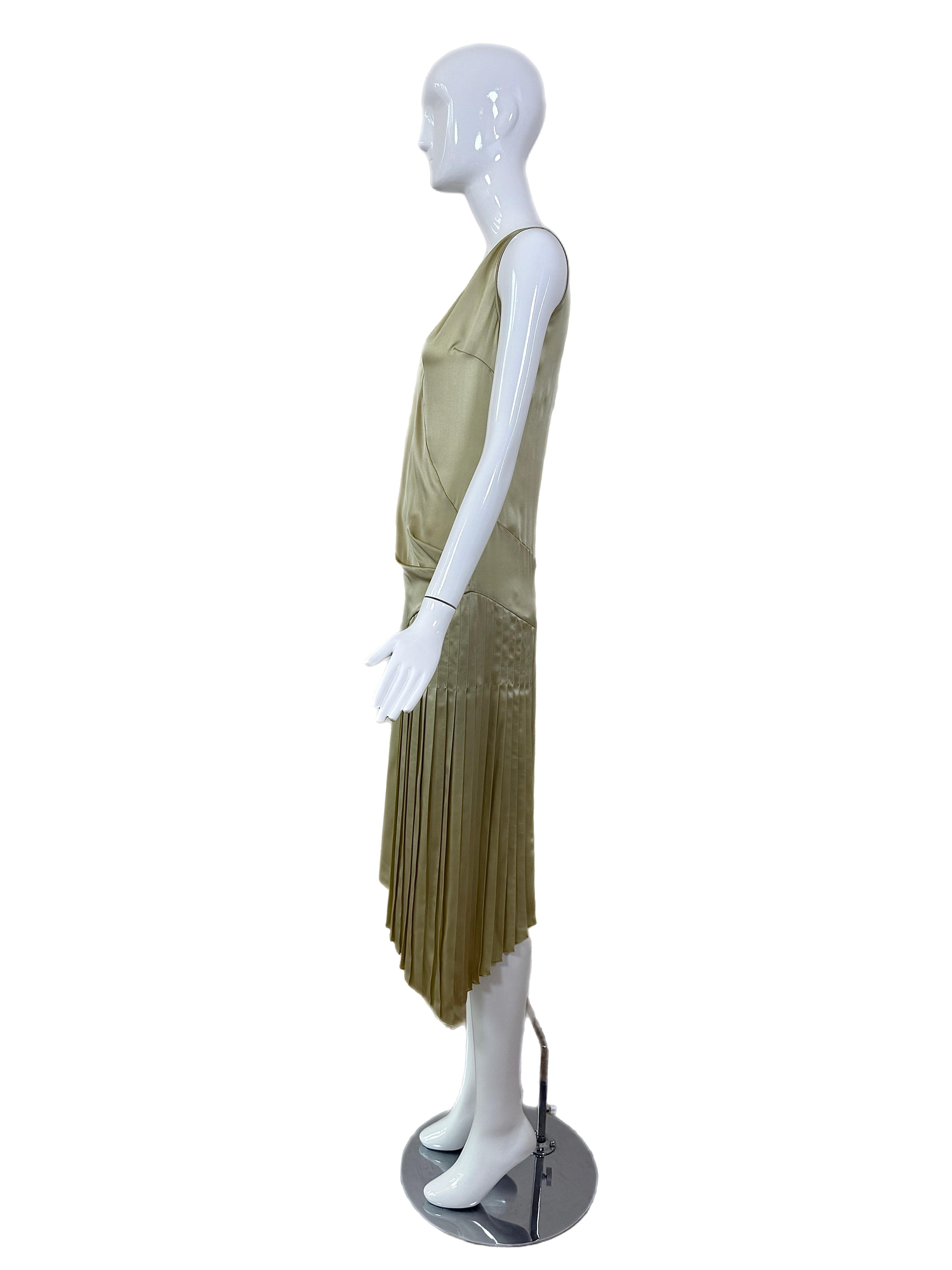 JOHN GALLIANO 2018 Show Collection Silk Green Pleated Drape Dress For Sale 2