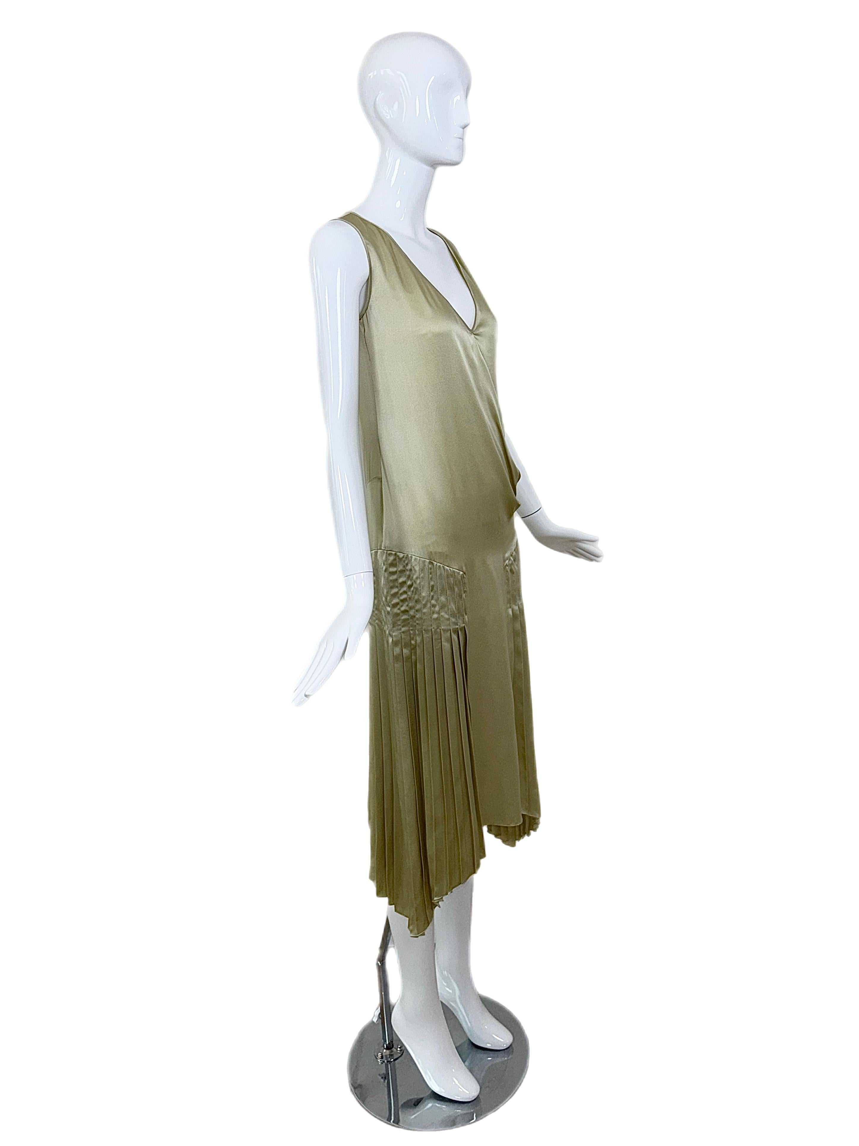 JOHN GALLIANO 2018 Show Collection Silk Green Pleated Drape Dress For Sale 3