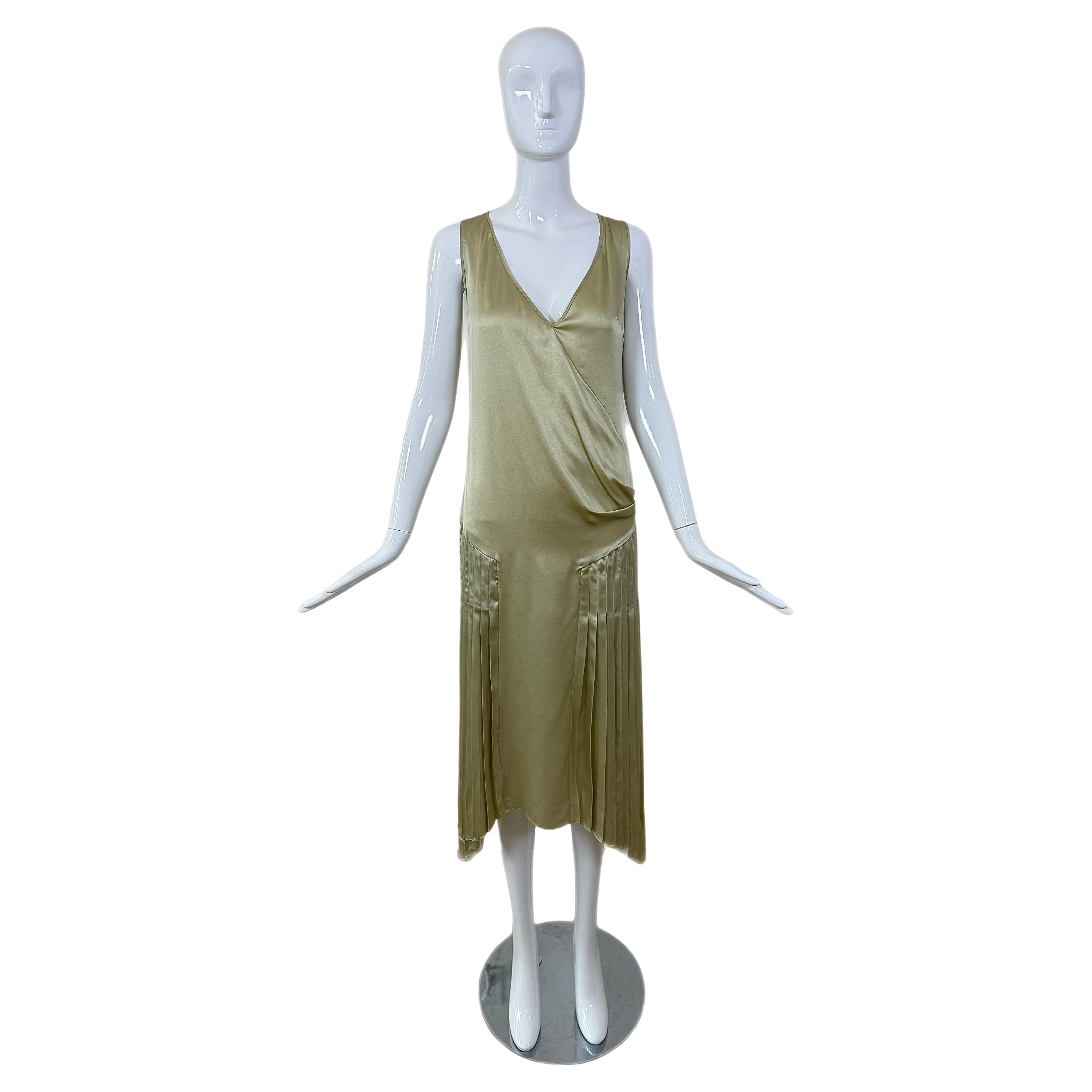JOHN GALLIANO 2018 Show Collection Silk Green Pleated Drape Dress For Sale