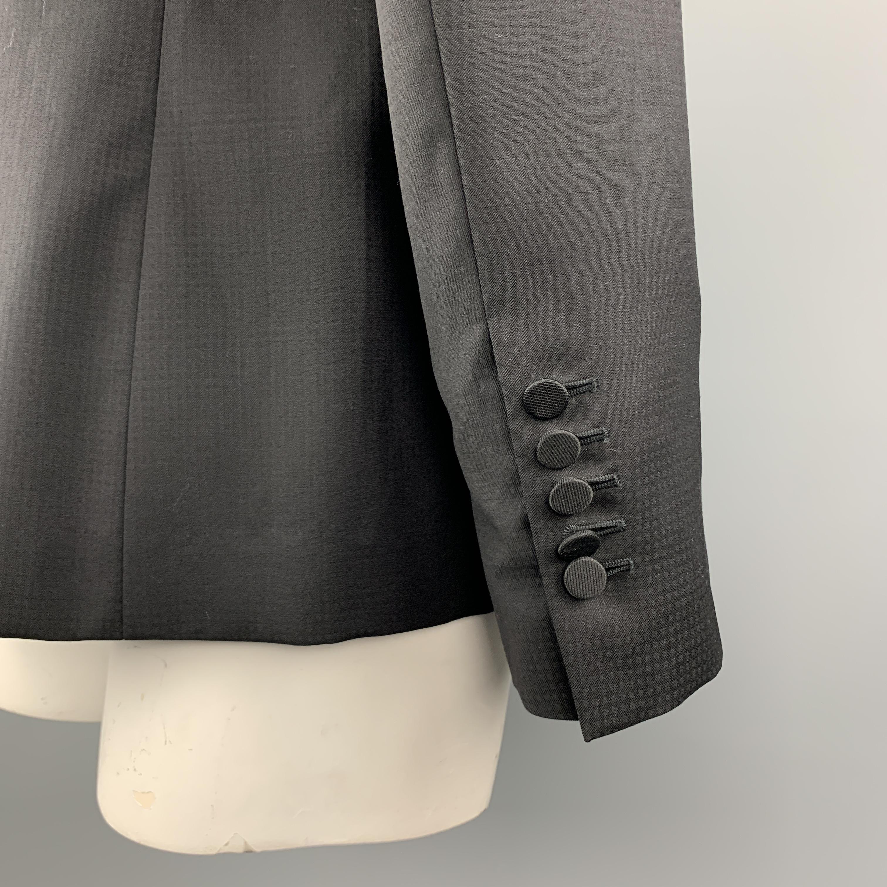 JOHN GALLIANO 44 Black on Black Checkered Wool Scarf Collar Tuxedo Sport Coat In Excellent Condition In San Francisco, CA