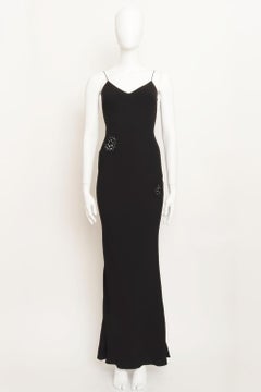 John Galliano A/W 2000 Bias Cut Black Crepe Slip Dress with Crochet Applique
