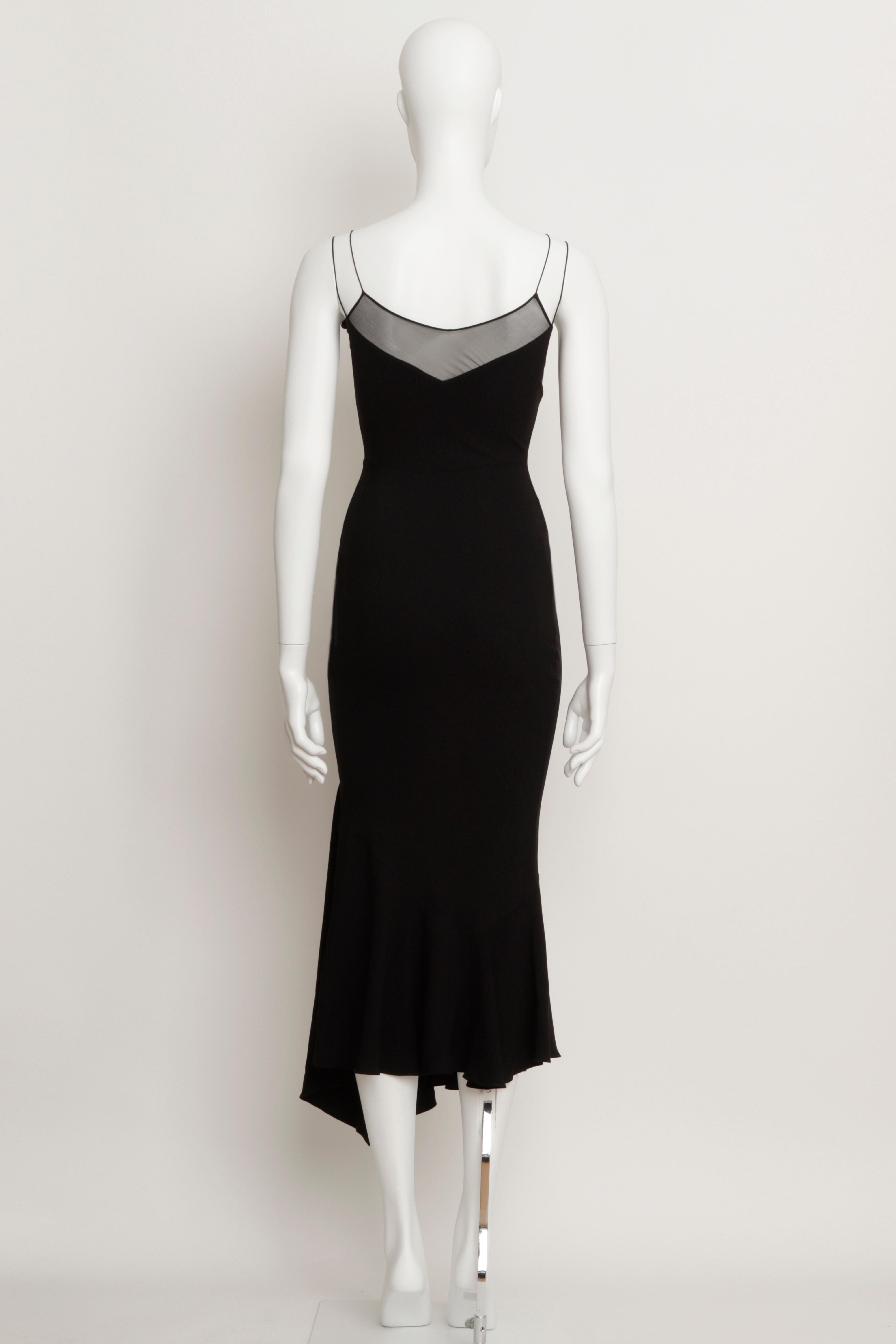 Nero John Galliano A/I 2000 Vestito da sera con taglio sbieco in crepe nero con retro in raso in vendita