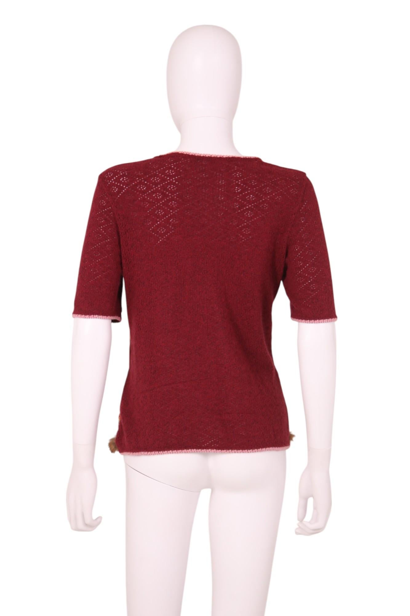 John Galliano A/W 2002 Camiseta floral de punto de lana roja Beige en venta