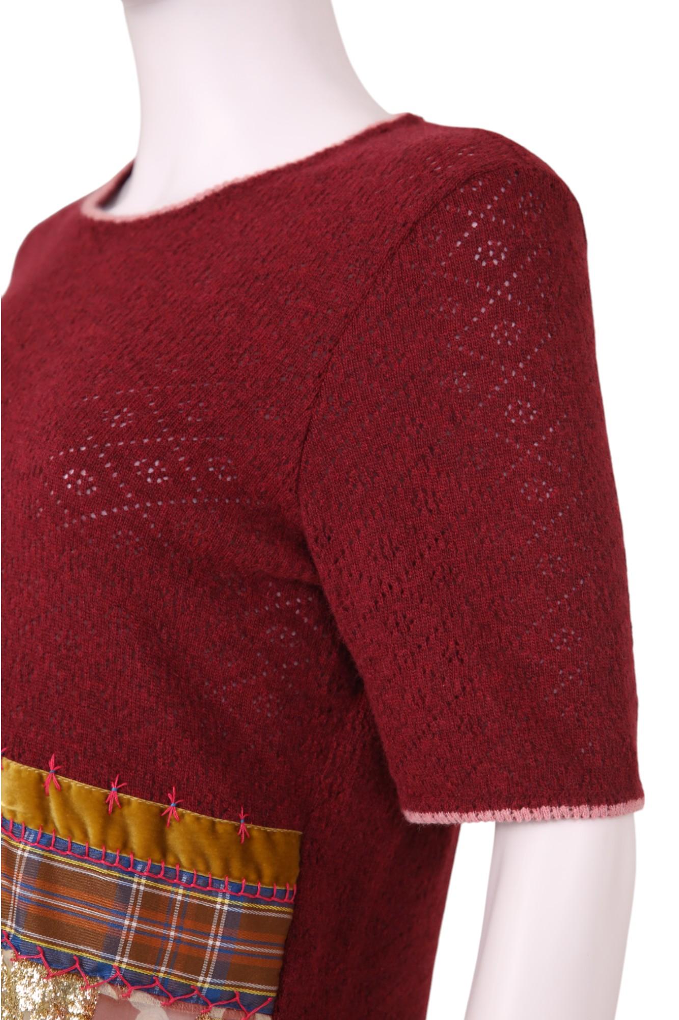 John Galliano A/W 2002 Camiseta floral de punto de lana roja en Excelente estado para la venta en Caserta, IT