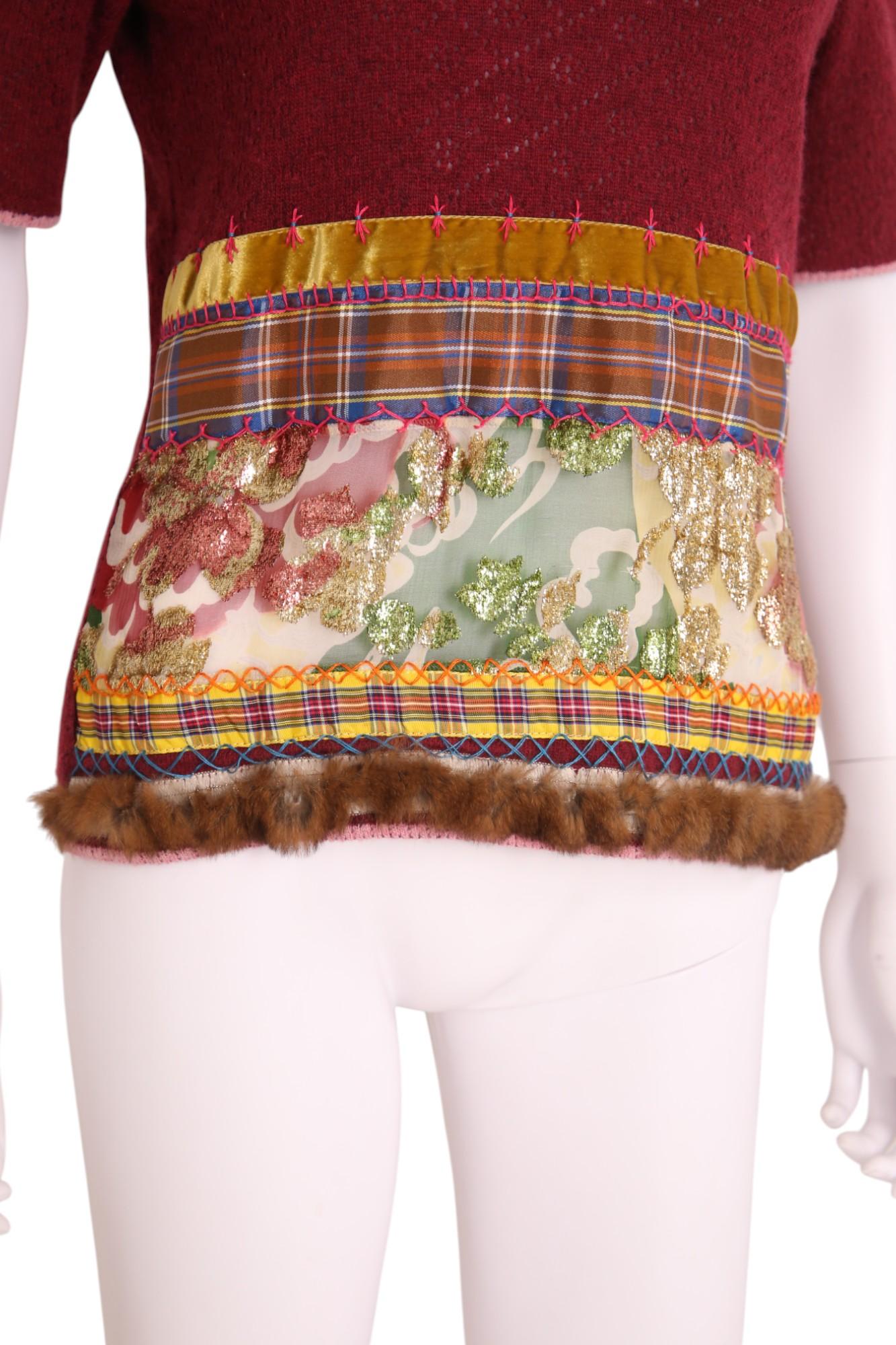 De las mujeres John Galliano A/W 2002 Camiseta floral de punto de lana roja en venta