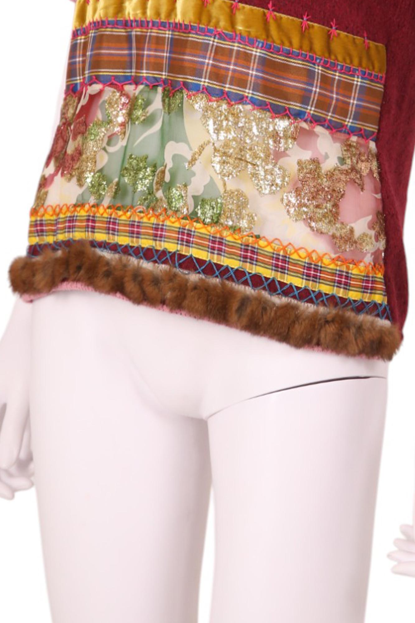 John Galliano A/W 2002 Camiseta floral de punto de lana roja en venta 2