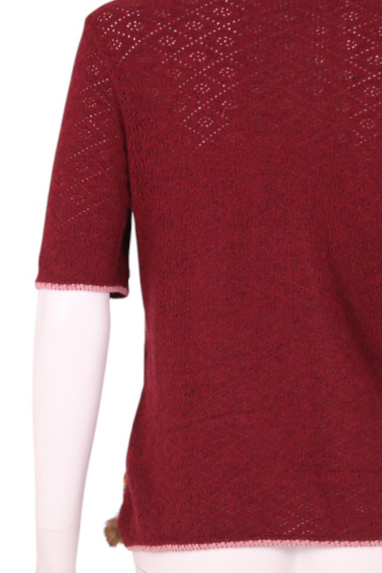 John Galliano A/W 2002 Camiseta floral de punto de lana roja en venta 3