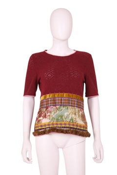 John Galliano A/W 2002 Red Wool Fur Knitted Floral T-Shirt
