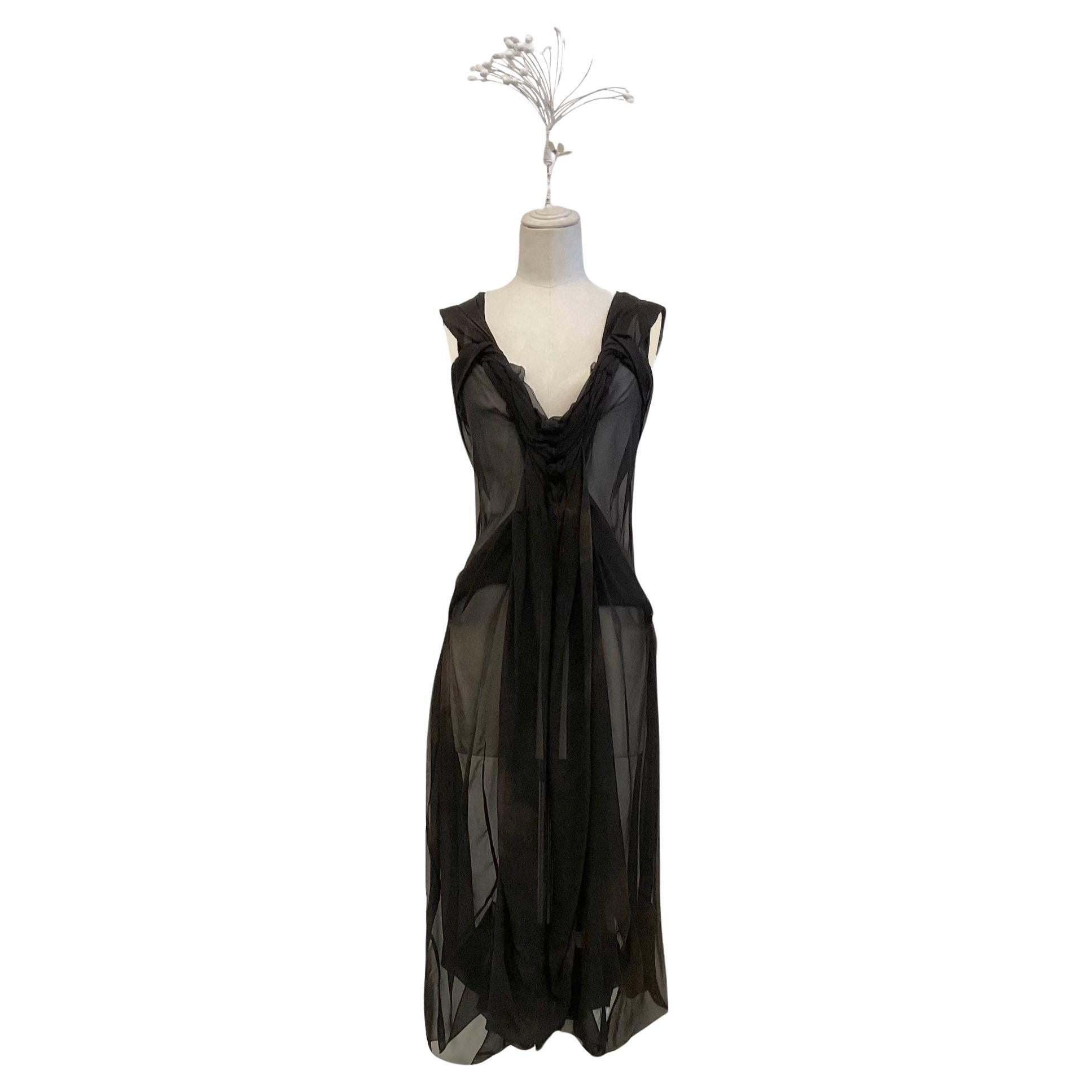 JOHN GALLIANO "Torsion" midi dress in dark brown silk georgette fw 2006 For Sale