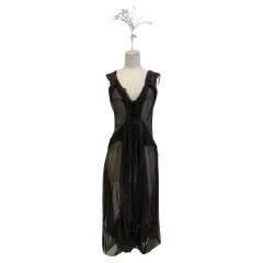 JOHN GALLIANO "Torsion" midi dress in dark brown silk georgette fw 2006