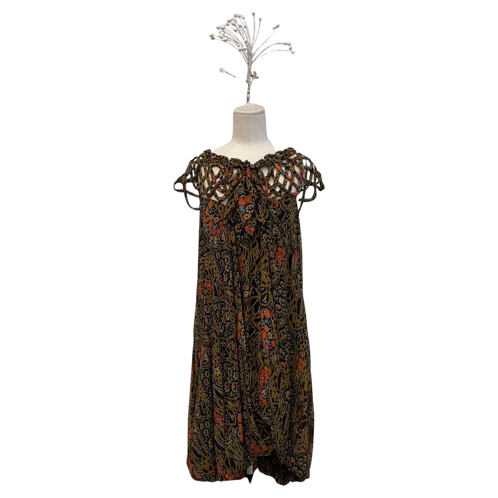 JOHN GALLIANO dress "Opium"  in multicolor printed silk georgette FW 2008
