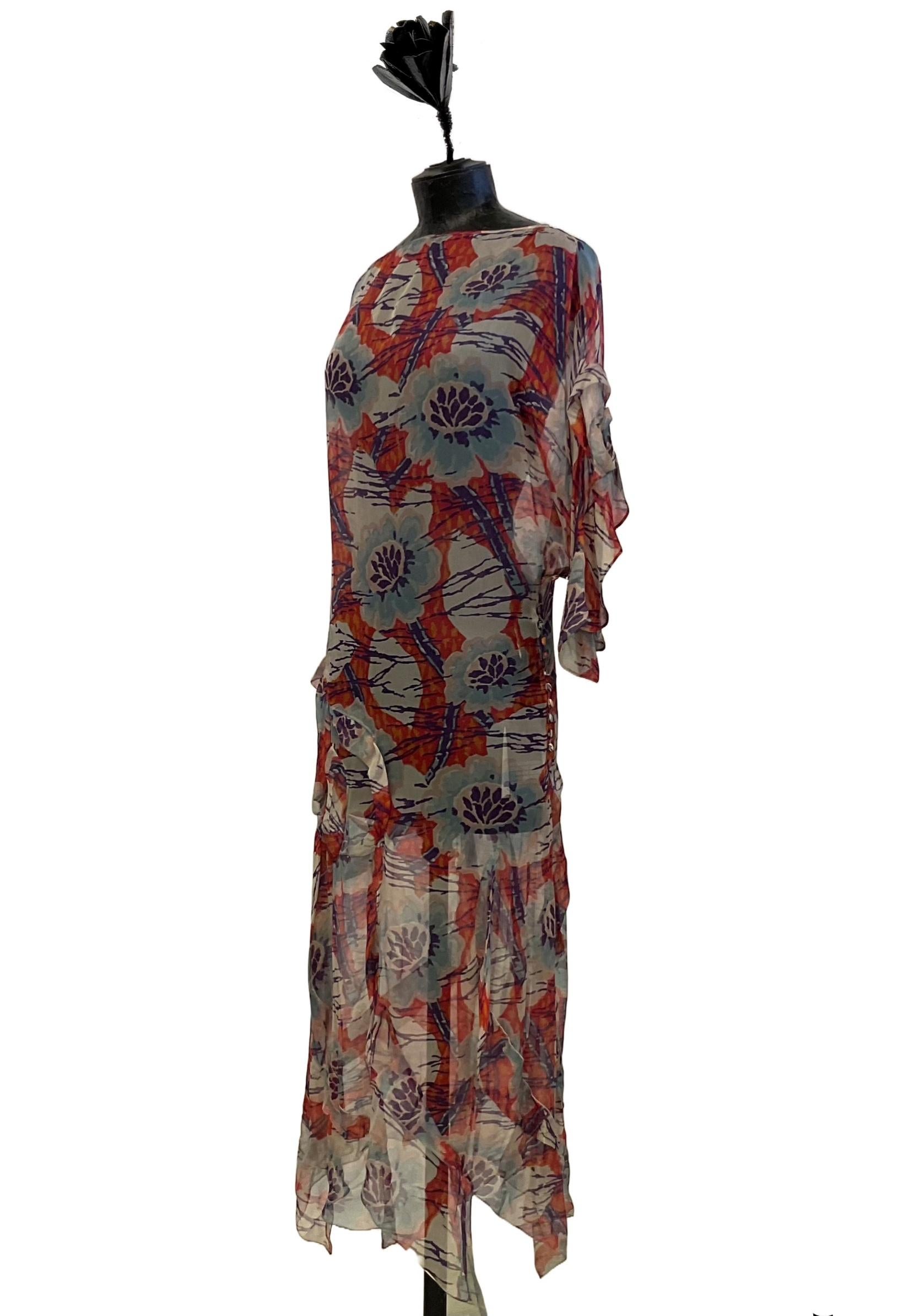 JOHN GALLIANO Seidenchiffon 'Ranunculus' Kleid mit Blumendruck FW 2007 im Zustand „Hervorragend“ im Angebot in Milano, IT