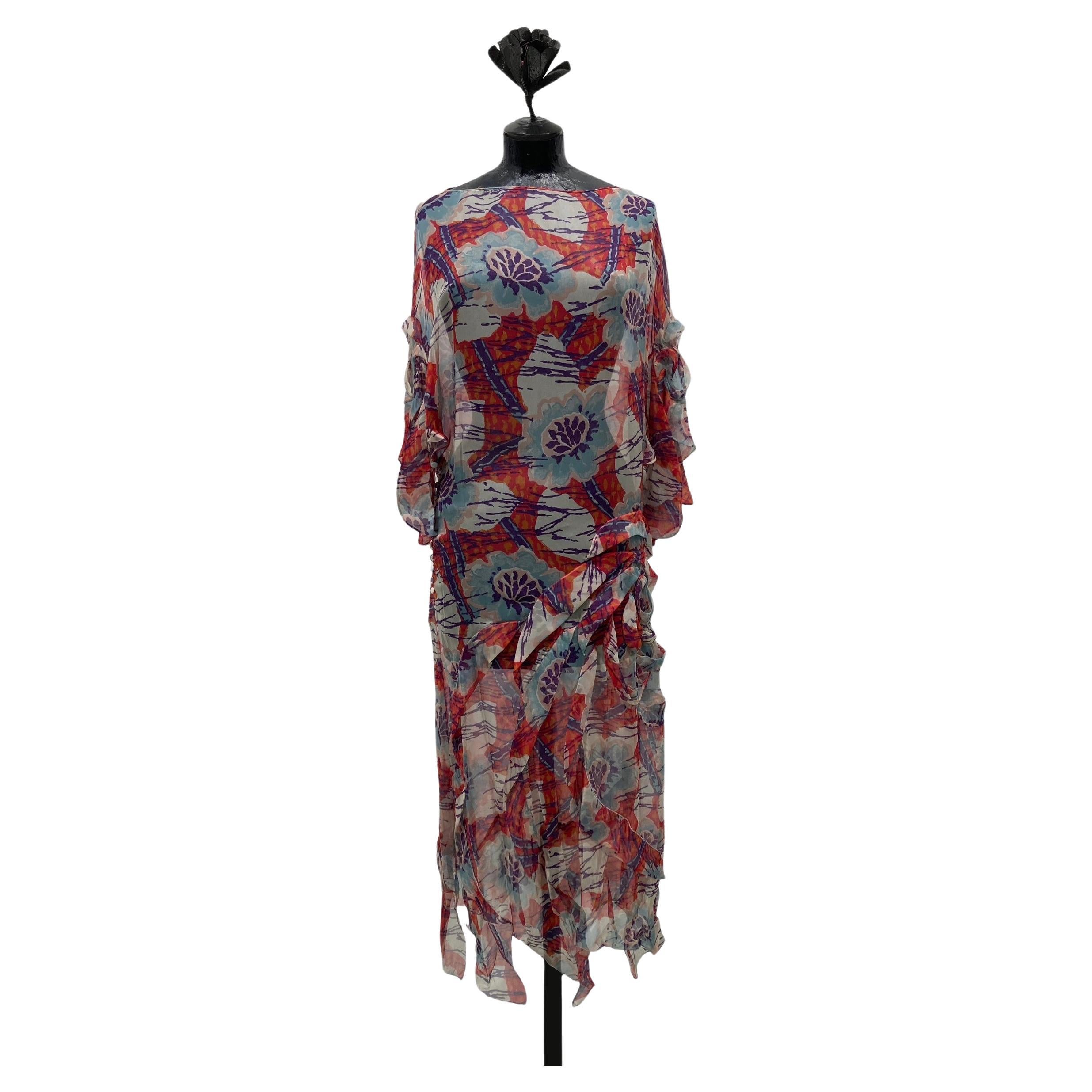 JOHN GALLIANO Seidenchiffon 'Ranunculus' Kleid mit Blumendruck FW 2007 im Angebot