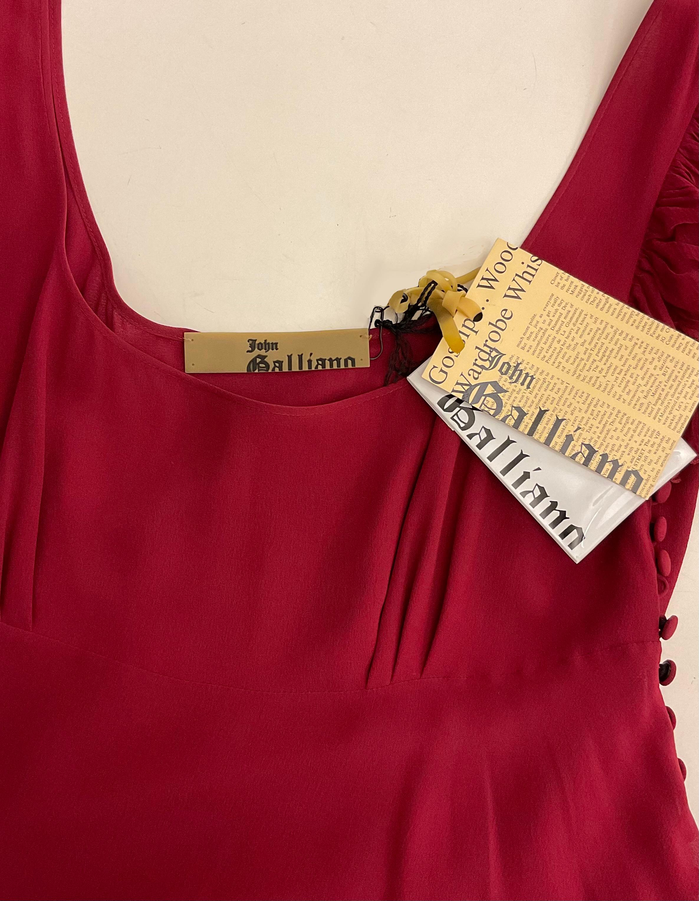JOHN GALLIANO Romantisches rotes asymmetrisches 'London Courte' Kleid FW 2007 im Zustand „Hervorragend“ im Angebot in Milano, IT