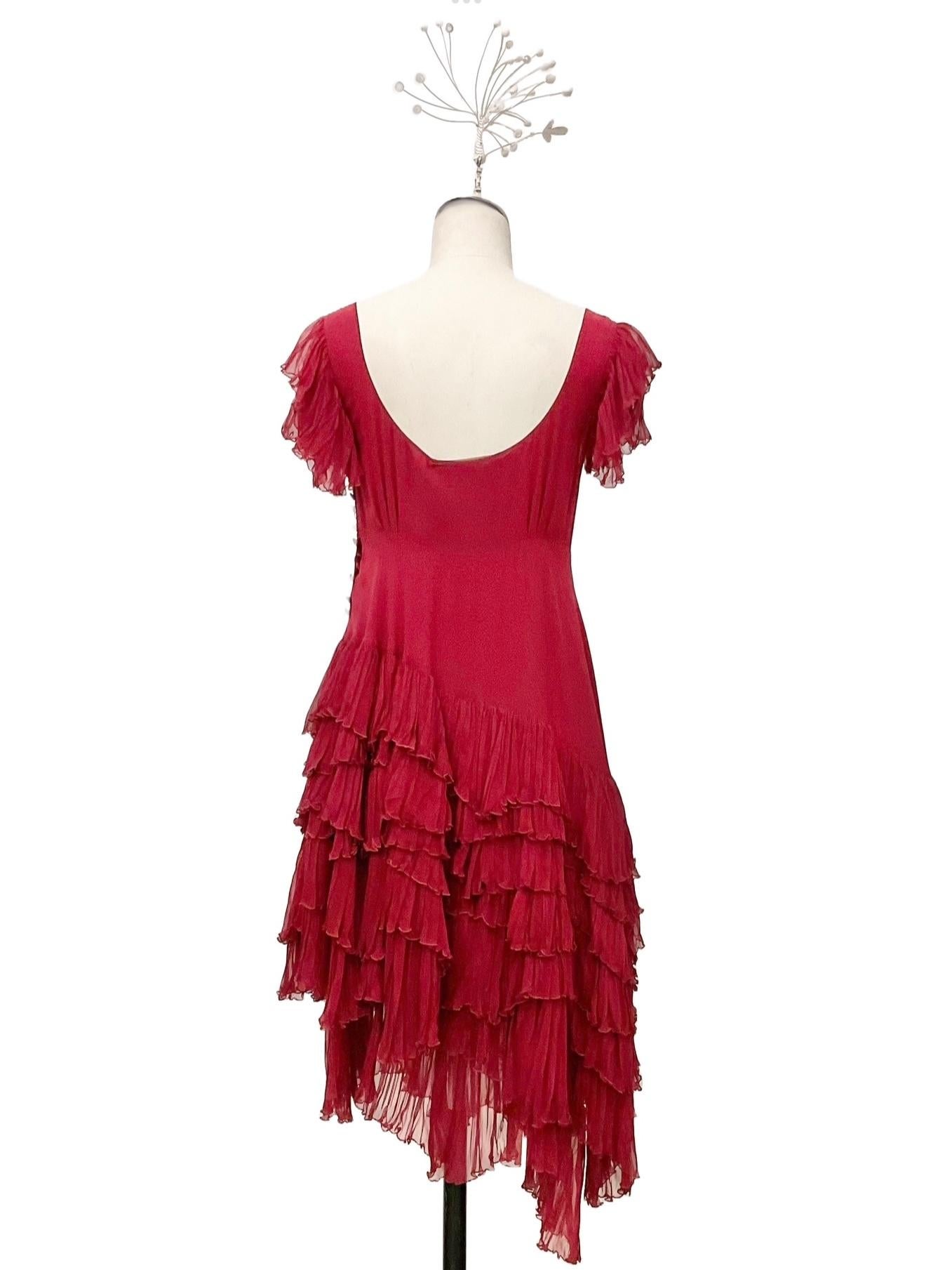 JOHN GALLIANO Romantisches rotes asymmetrisches 'London Courte' Kleid FW 2007 im Angebot 1
