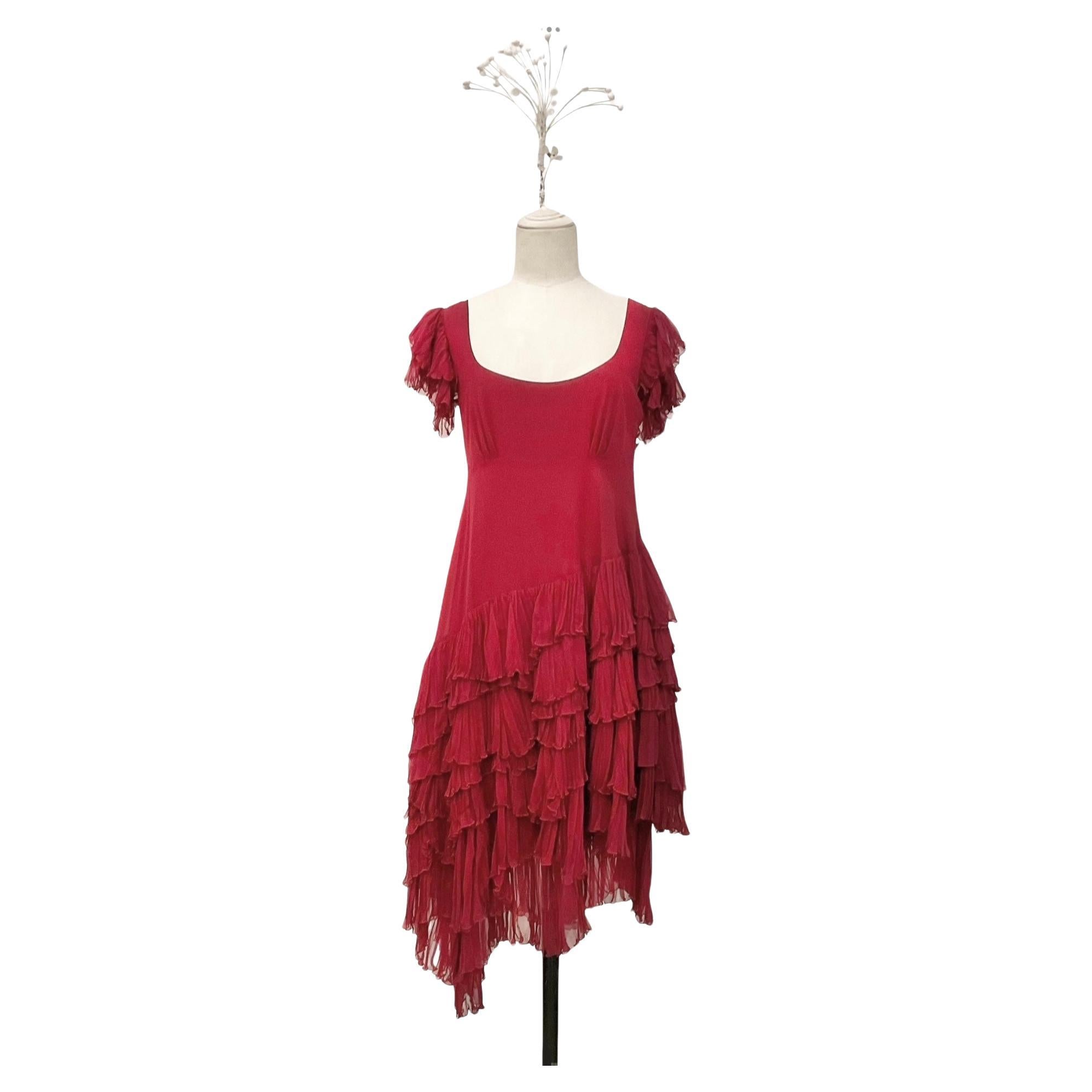 JOHN GALLIANO - Robe asymétrique rouge romantique "London Courte" FW 2007 en vente